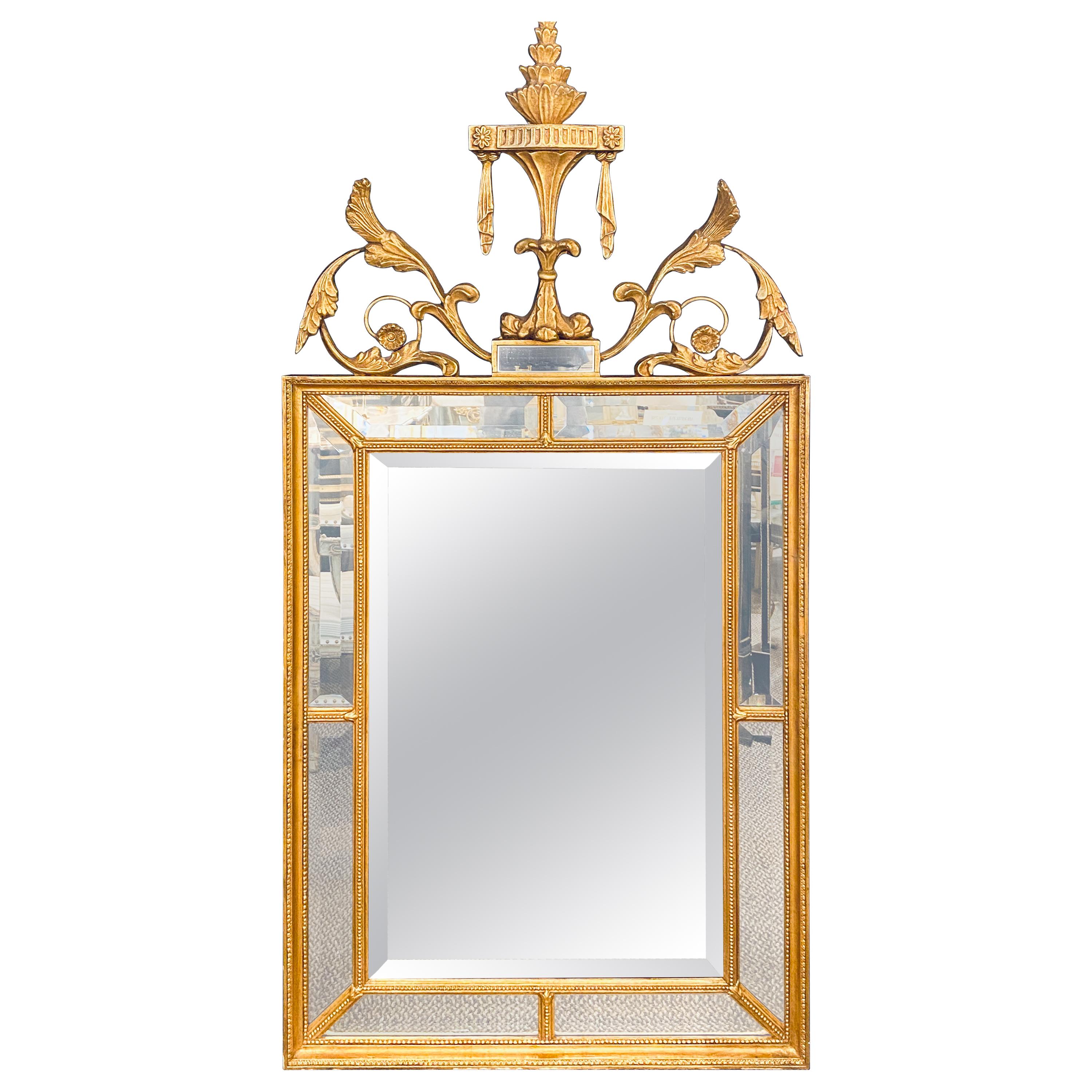 Adams Style Gilt Carved Wall Mirror with All Beveled Inserts For Sale