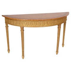 Vintage Adams Style Inlaid and Gilt Decorated Demi-Lune Console Table