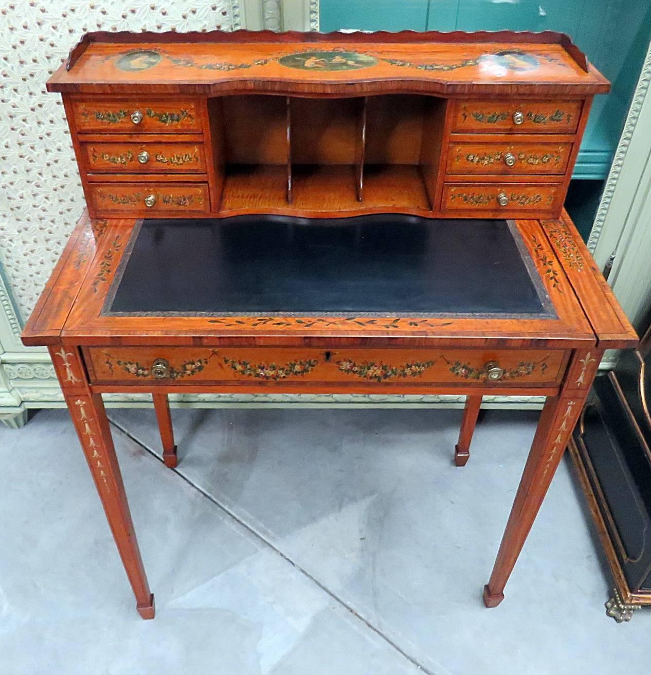 Adams style ladies desk with seven drawers and a pull-out desk. Desk is 22