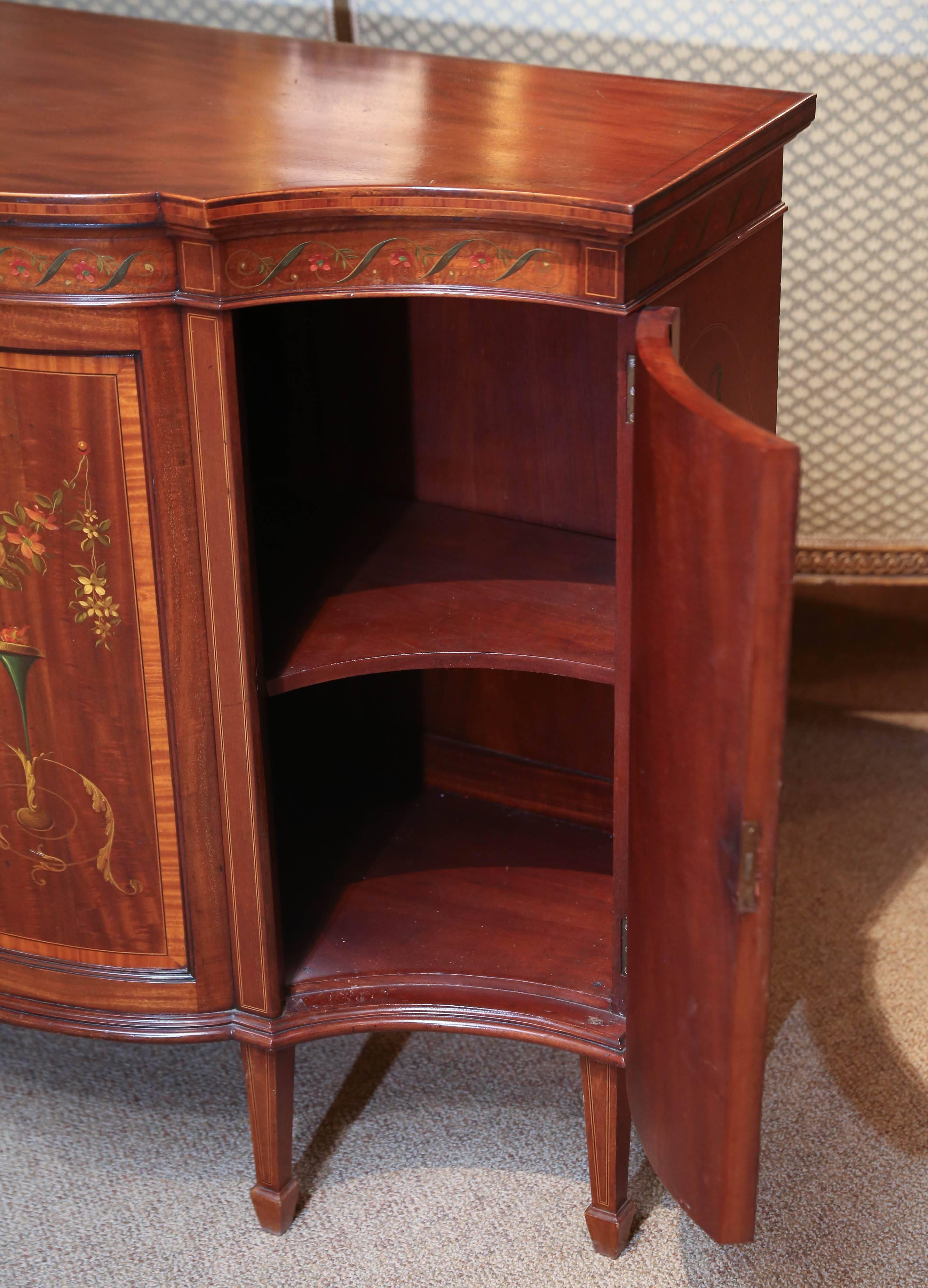Adams Style Mahogany Cabinet, Hand-Painted with a Muse and Floral Motif In Excellent Condition In Houston, TX