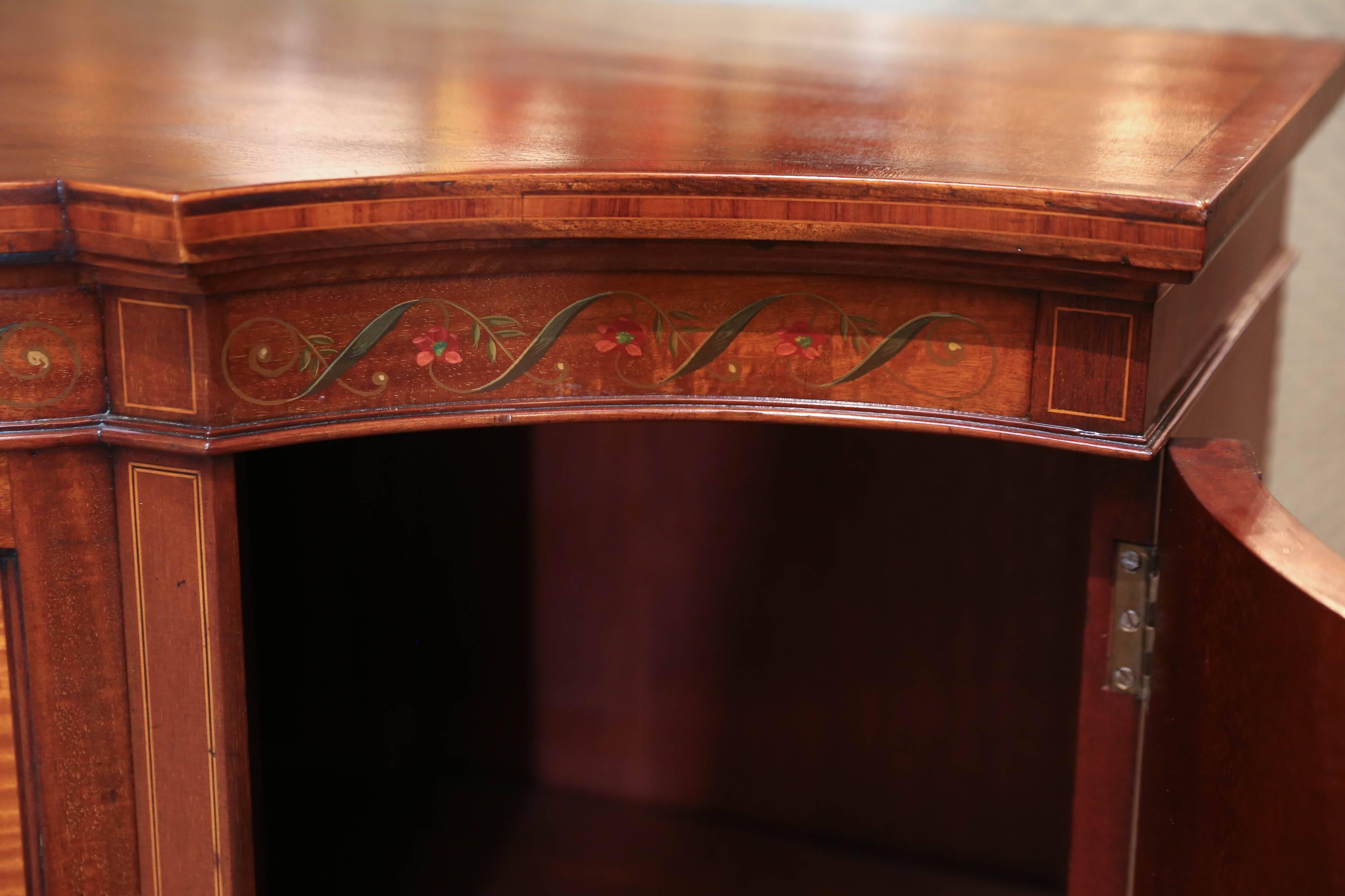 20th Century Adams Style Mahogany Cabinet, Hand-Painted with a Muse and Floral Motif