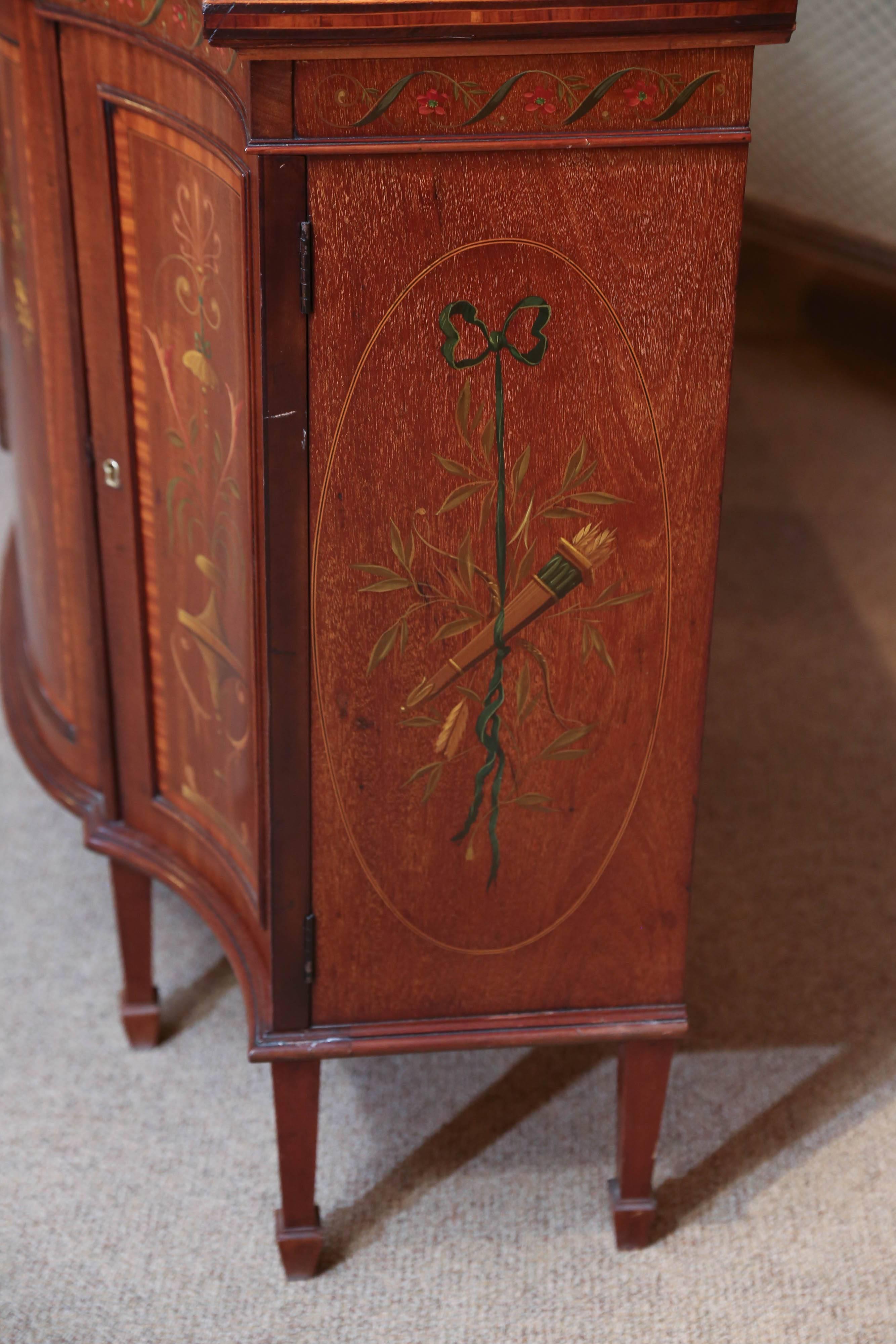 Adams Style Mahogany Cabinet, Hand-Painted with a Muse and Floral Motif 1