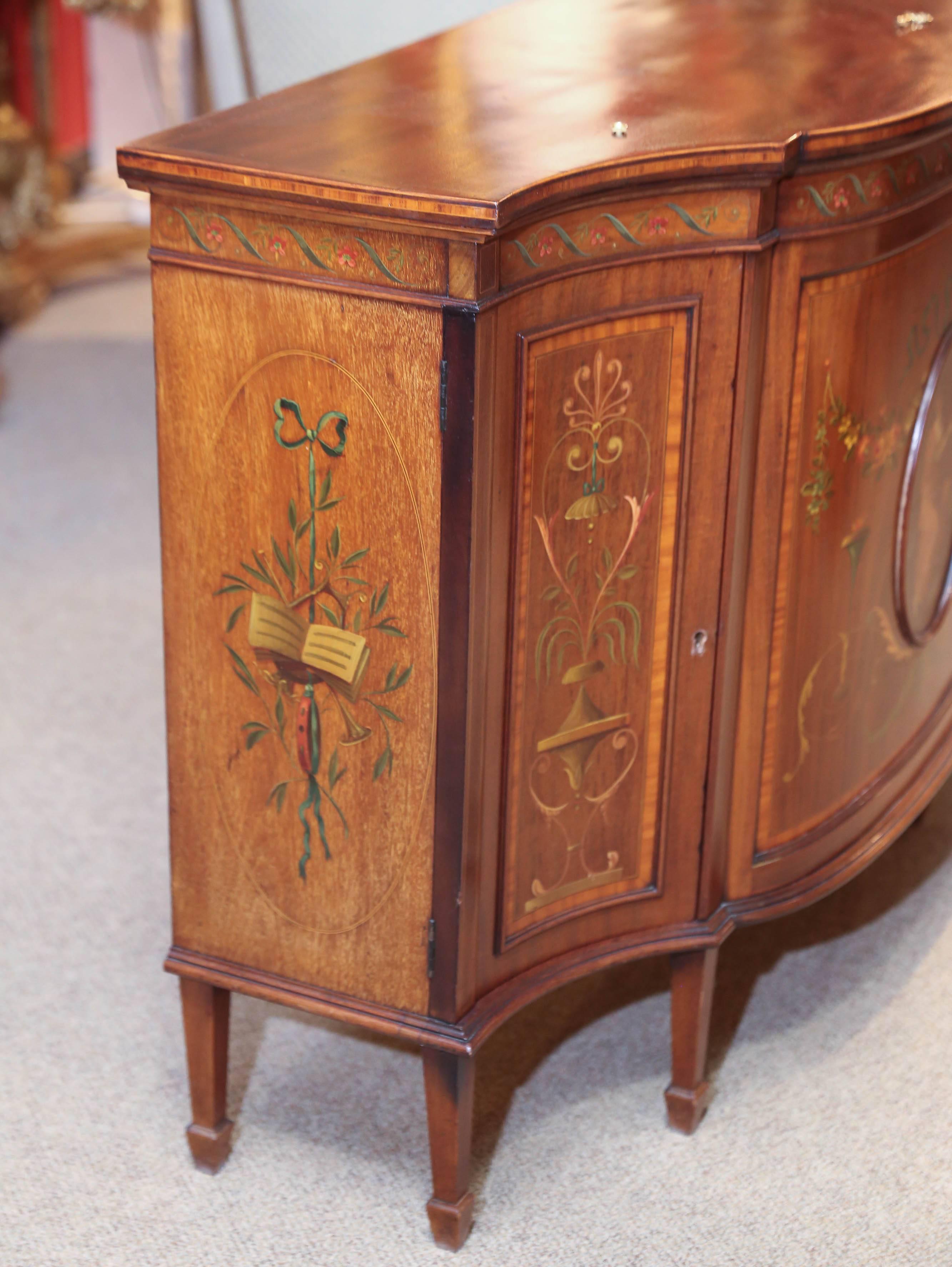 Adams Style Mahogany Cabinet, Hand-Painted with a Muse and Floral Motif 2