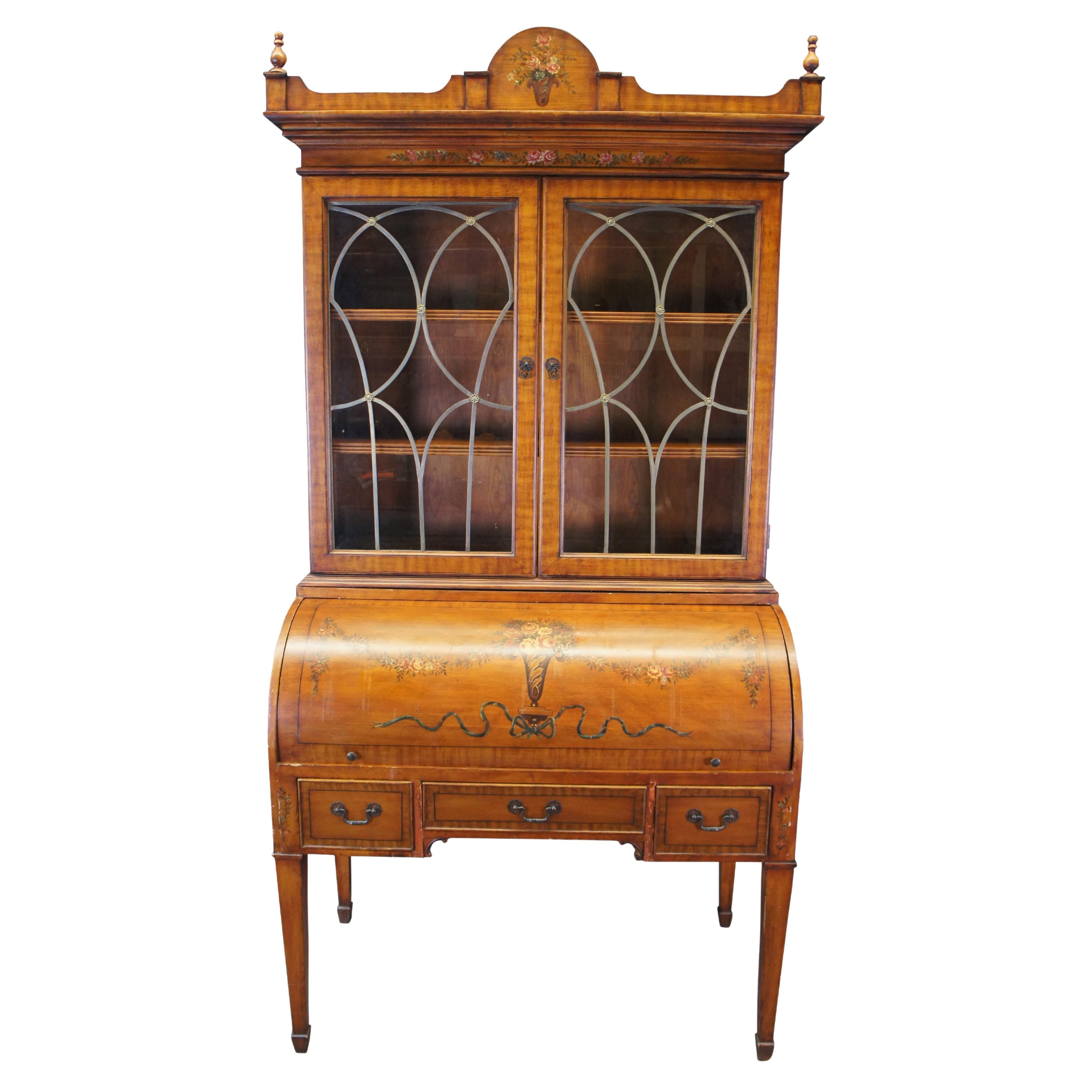 Style Adams Acajou demi-cylindre Secrétaire Bureau d'écriture Hutch Curio 92" (en anglais)