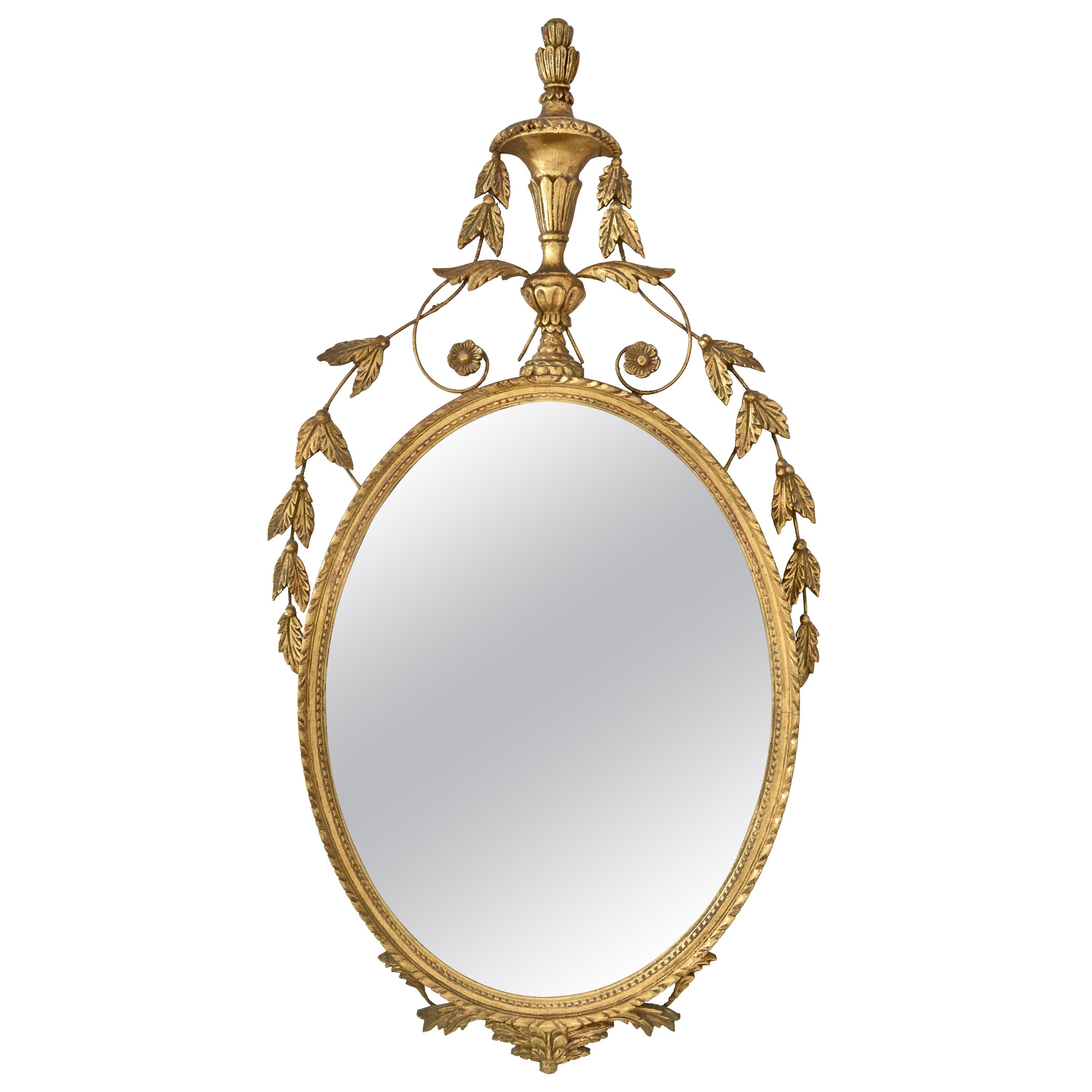 Adams Style Oval Giltwood Mirror, Italy, circa 1950s