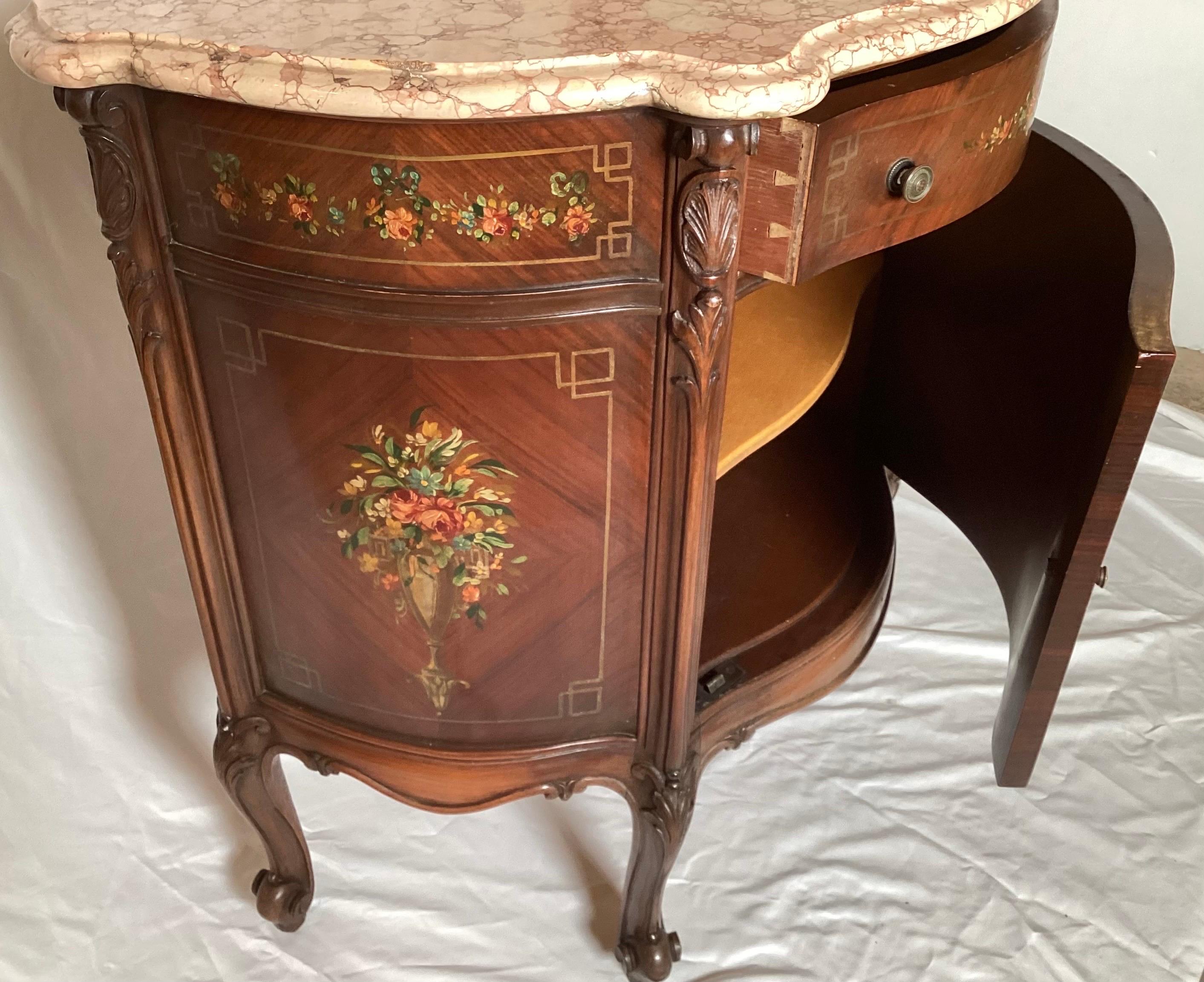 Hand-Painted Adams Style Paint Decorated Commode Cabinet With Pink Marble Top For Sale