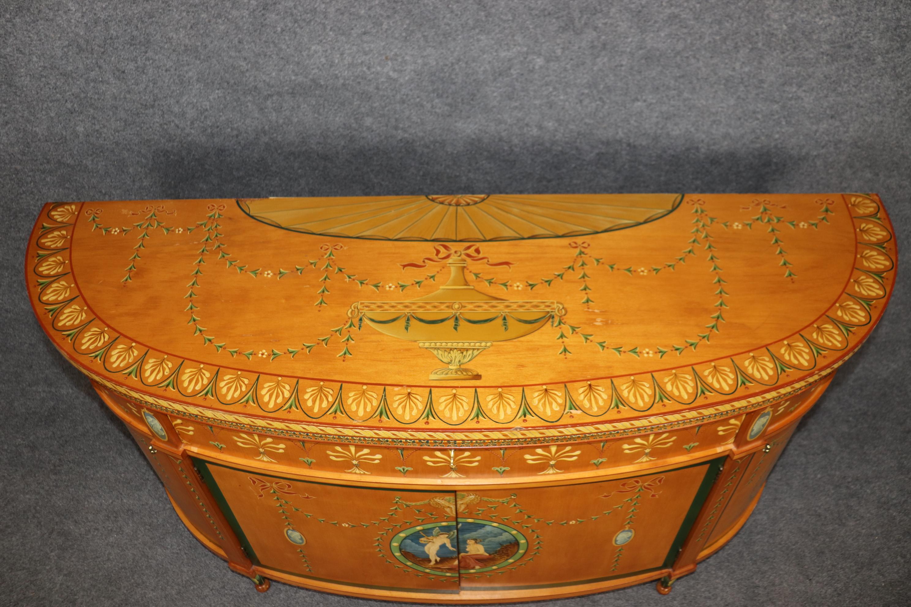 Cast Adams Style Paint Decorated Demilune Sideboard Server By Historic New England For Sale
