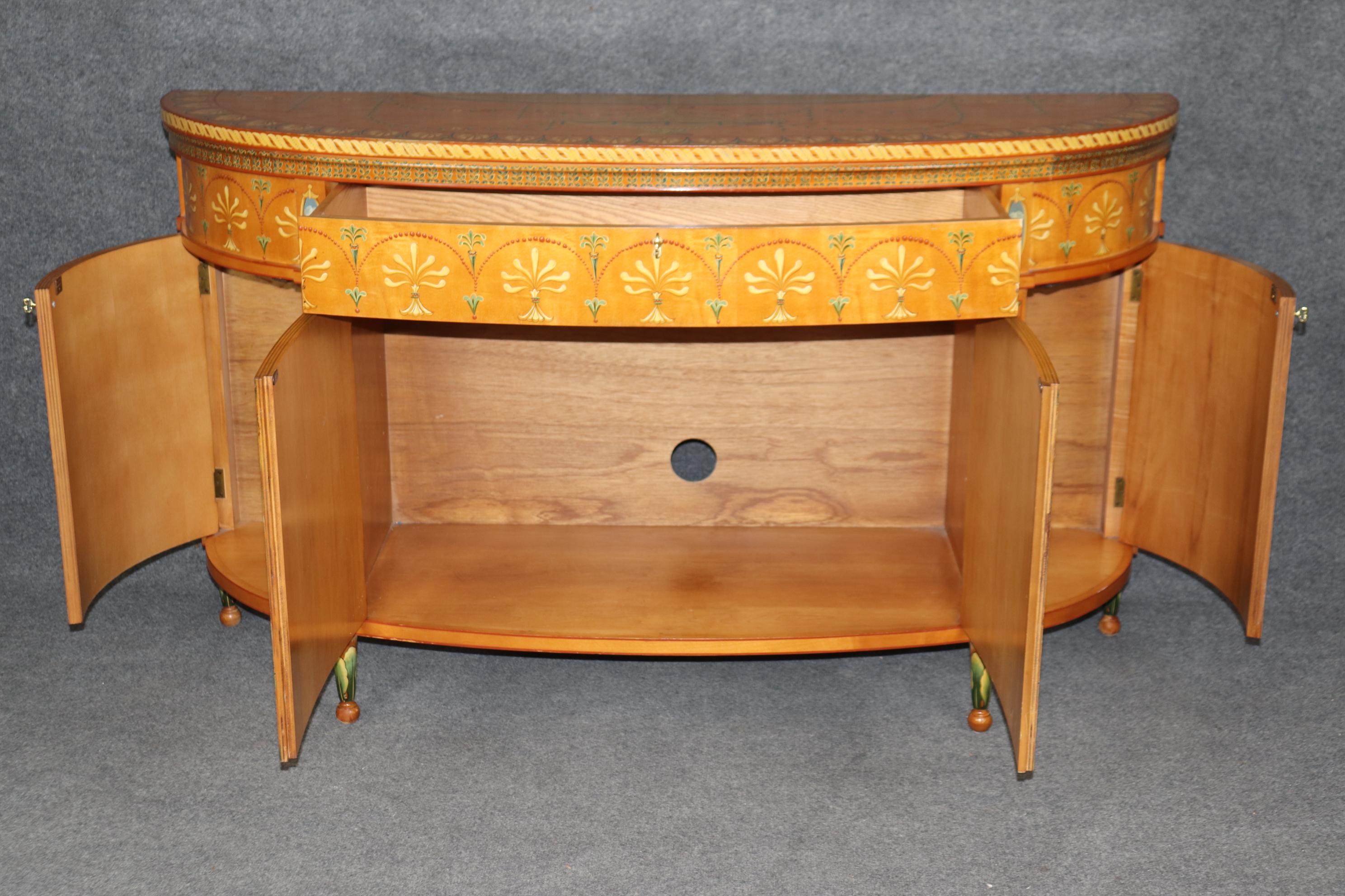 Adams Style Paint Decorated Demilune Sideboard Server By Historic New England In Good Condition For Sale In Swedesboro, NJ