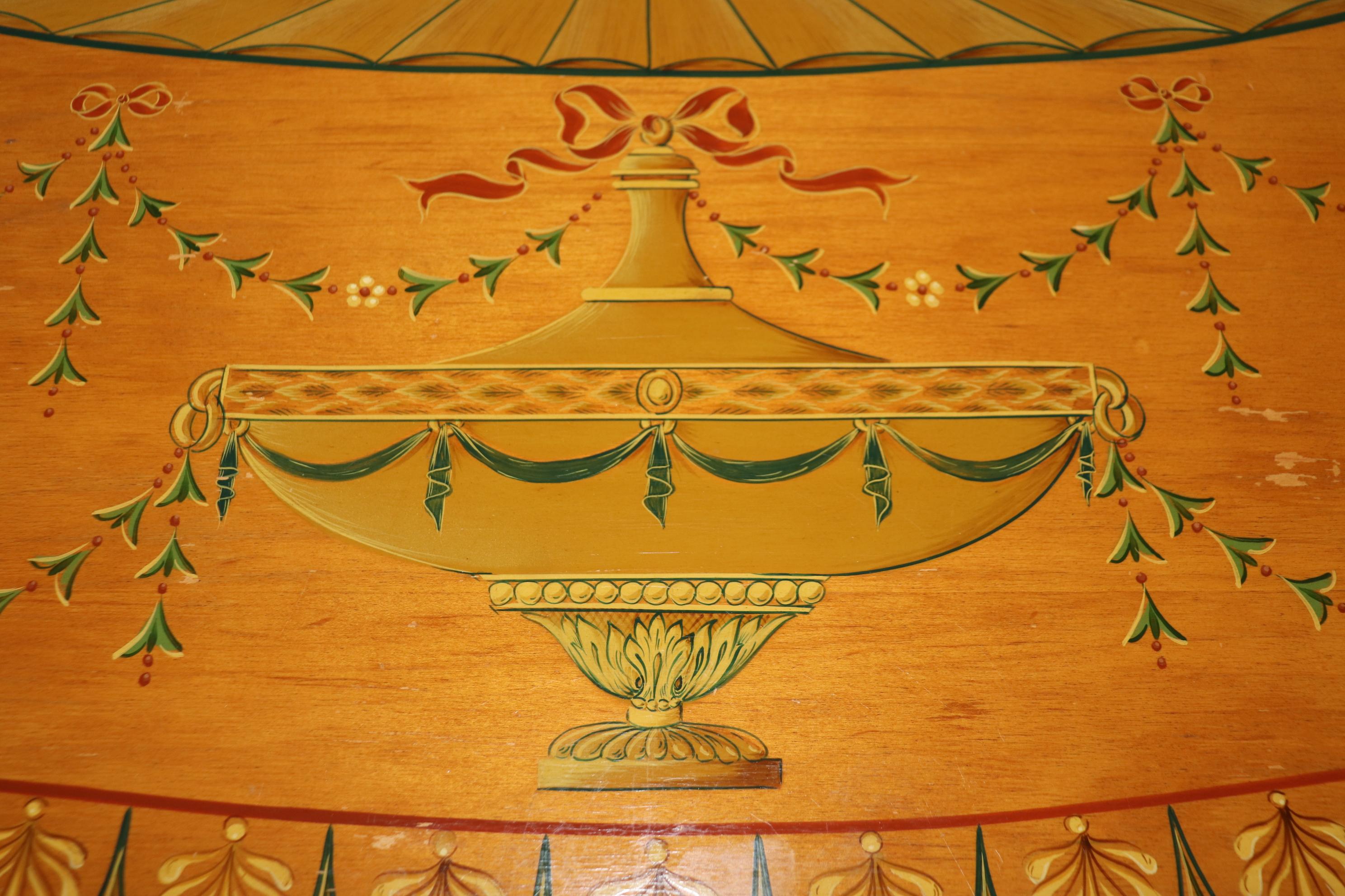 Brass Adams Style Paint Decorated Demilune Sideboard Server By Historic New England For Sale
