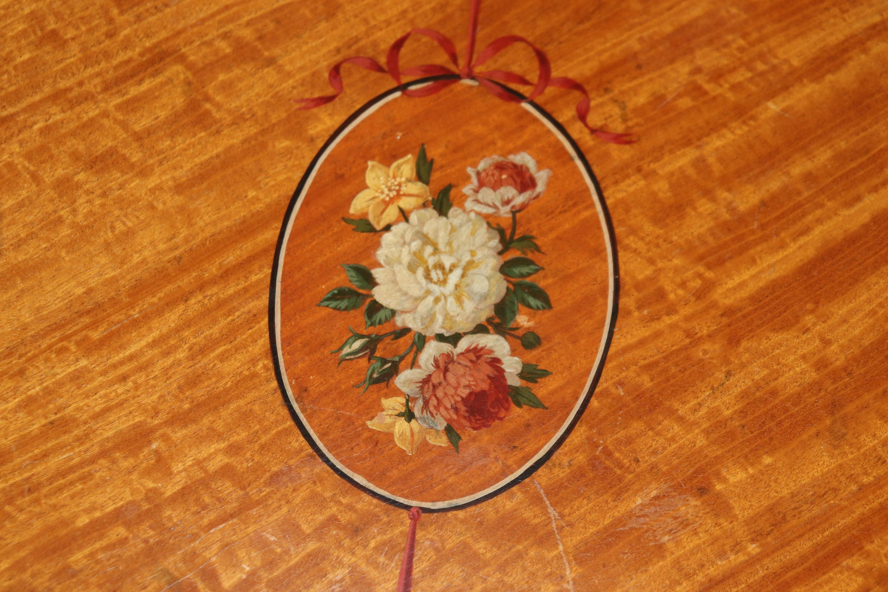 Adams Style Paint Decorated English Satinwood Demilune Console Table In Good Condition For Sale In Swedesboro, NJ