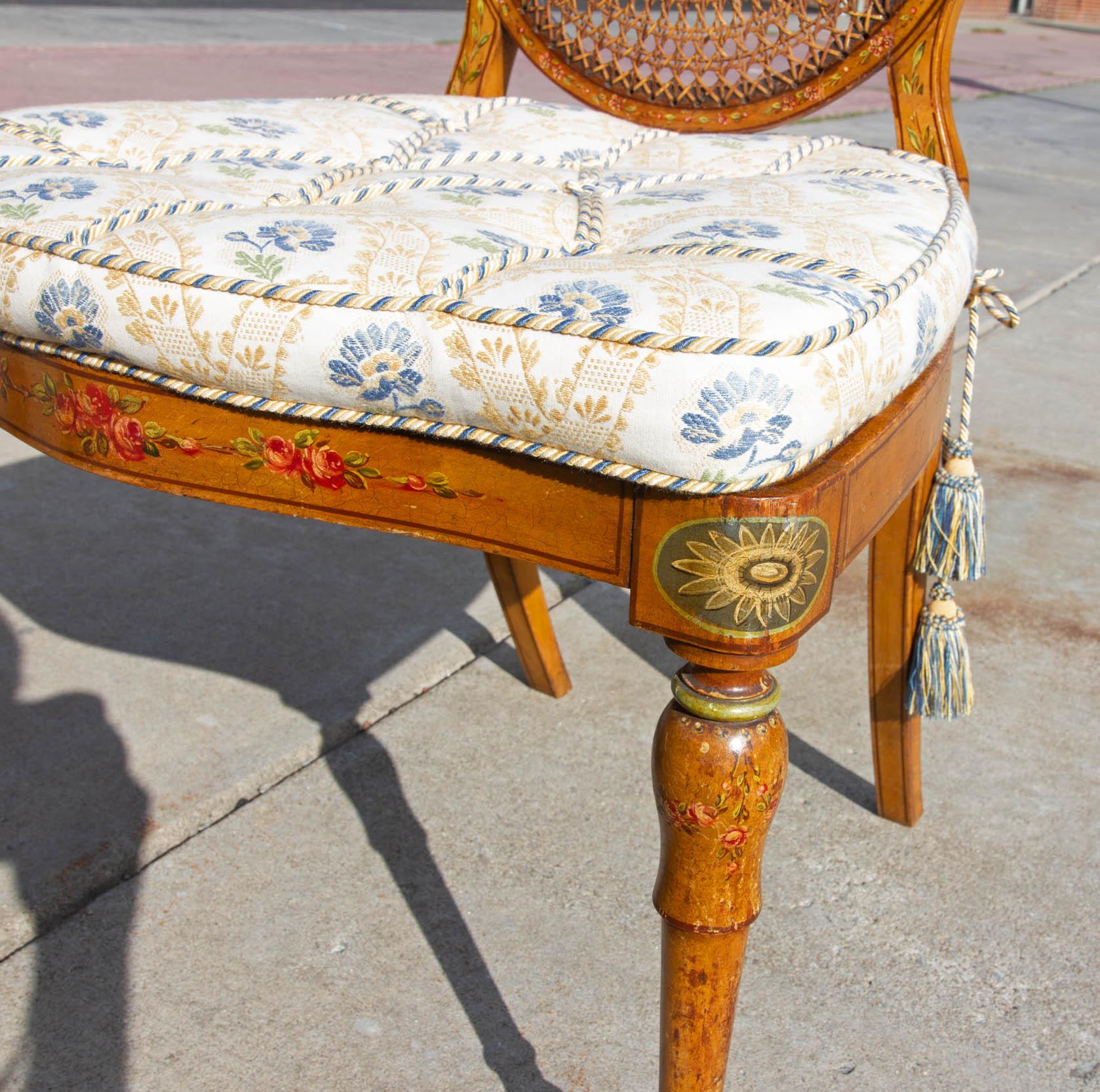 Early 20th Century Adams Style Painted Caned Side Chairs a Pair