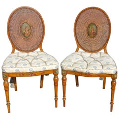 Adams Style Painted Caned Side Chairs a Pair