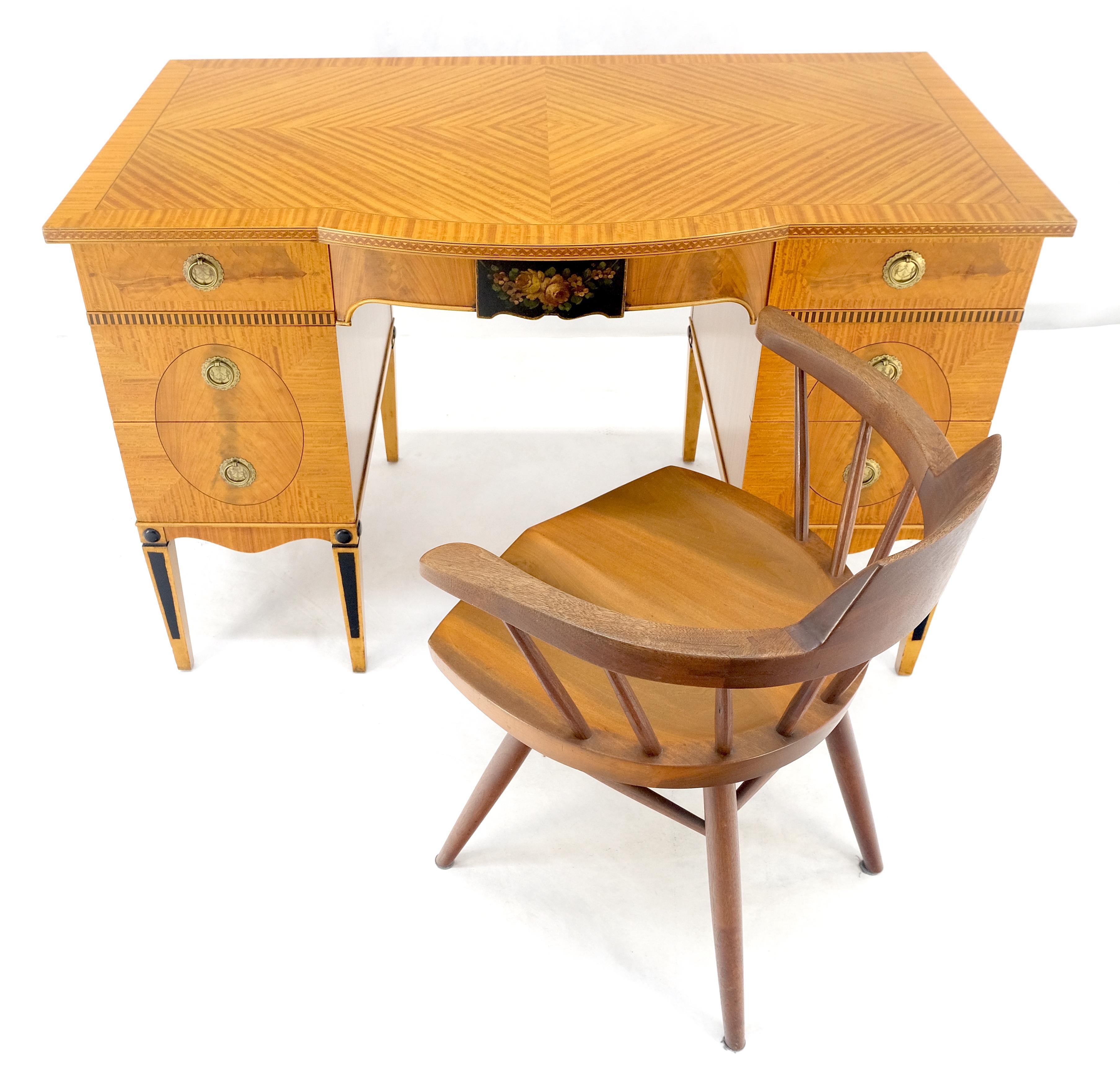 Adams Style Satin Wood Hand Painted 7 Drawers Desk Vanity Table Decorative MINT For Sale 3