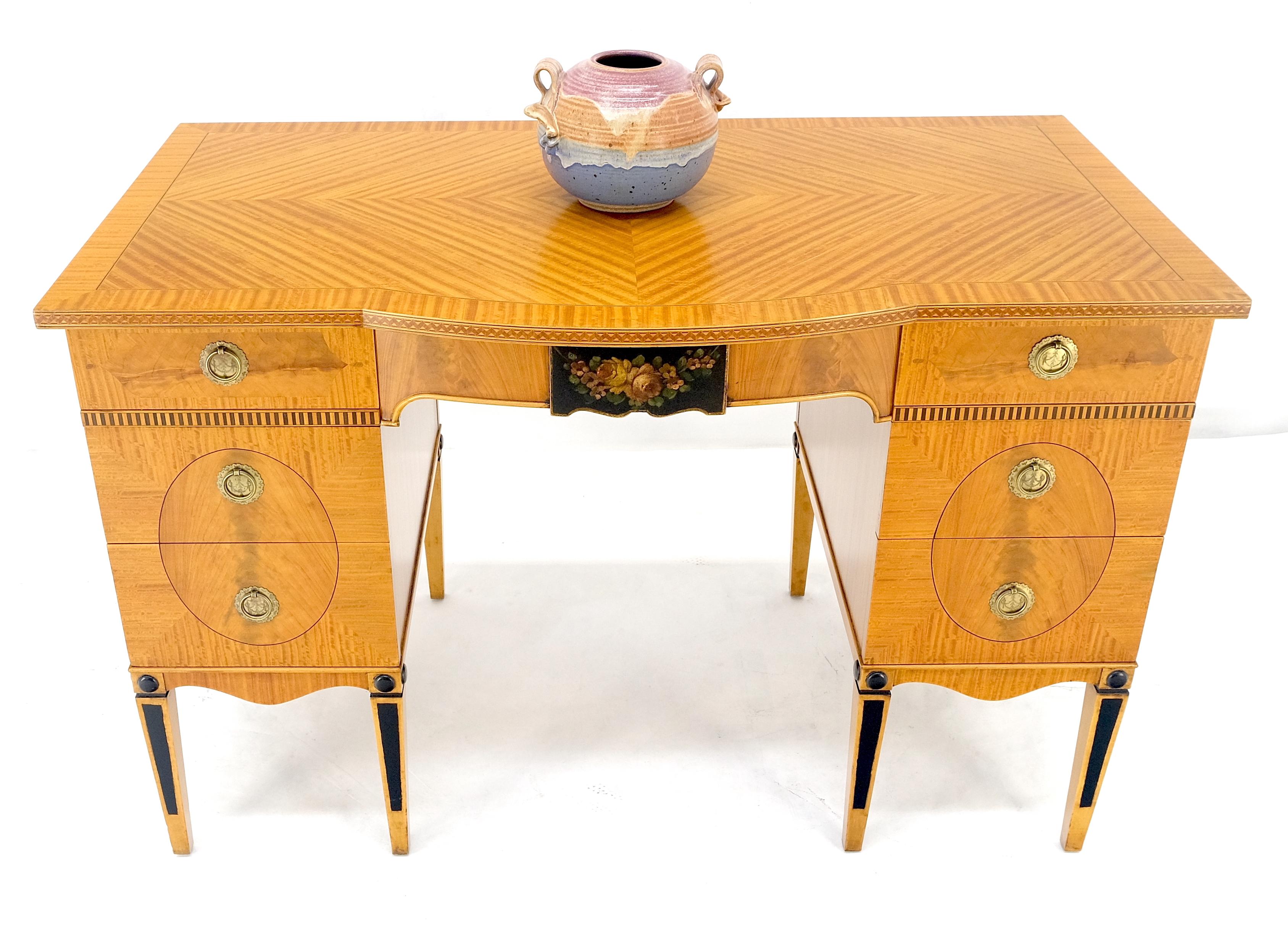 Adams Style Satin Wood Hand Painted 7 Drawers Desk Vanity Table Decorative MINT For Sale 4
