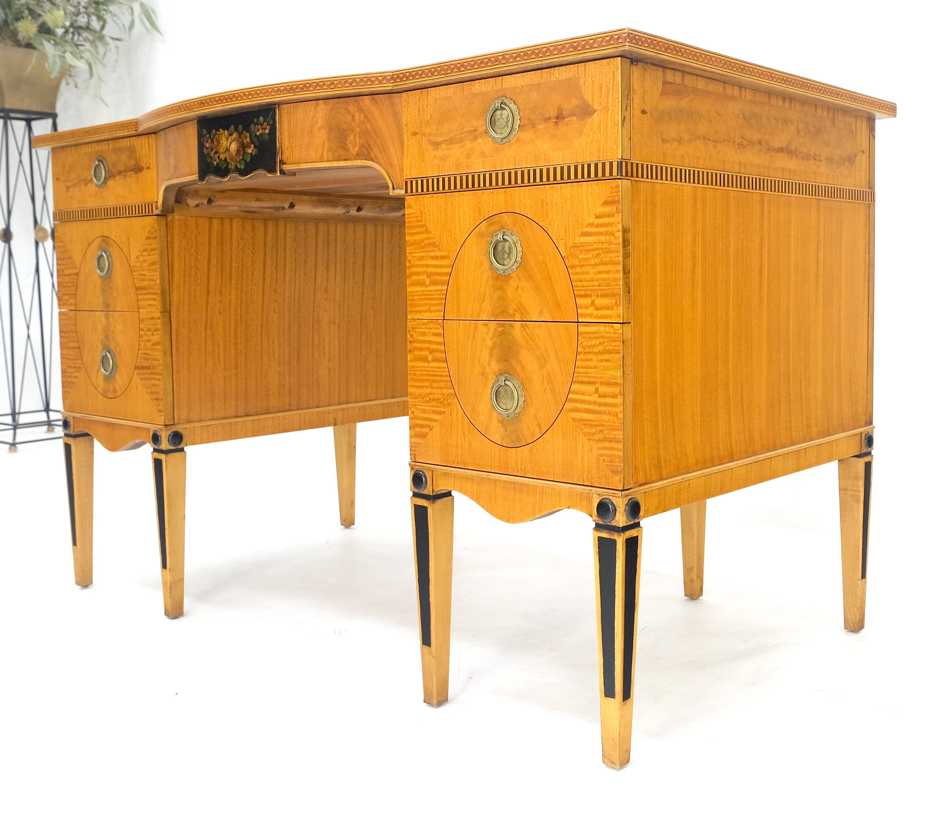 Adams Style Satin Wood Hand Painted 7 Drawers Desk Vanity Table Decorative MINT For Sale 8