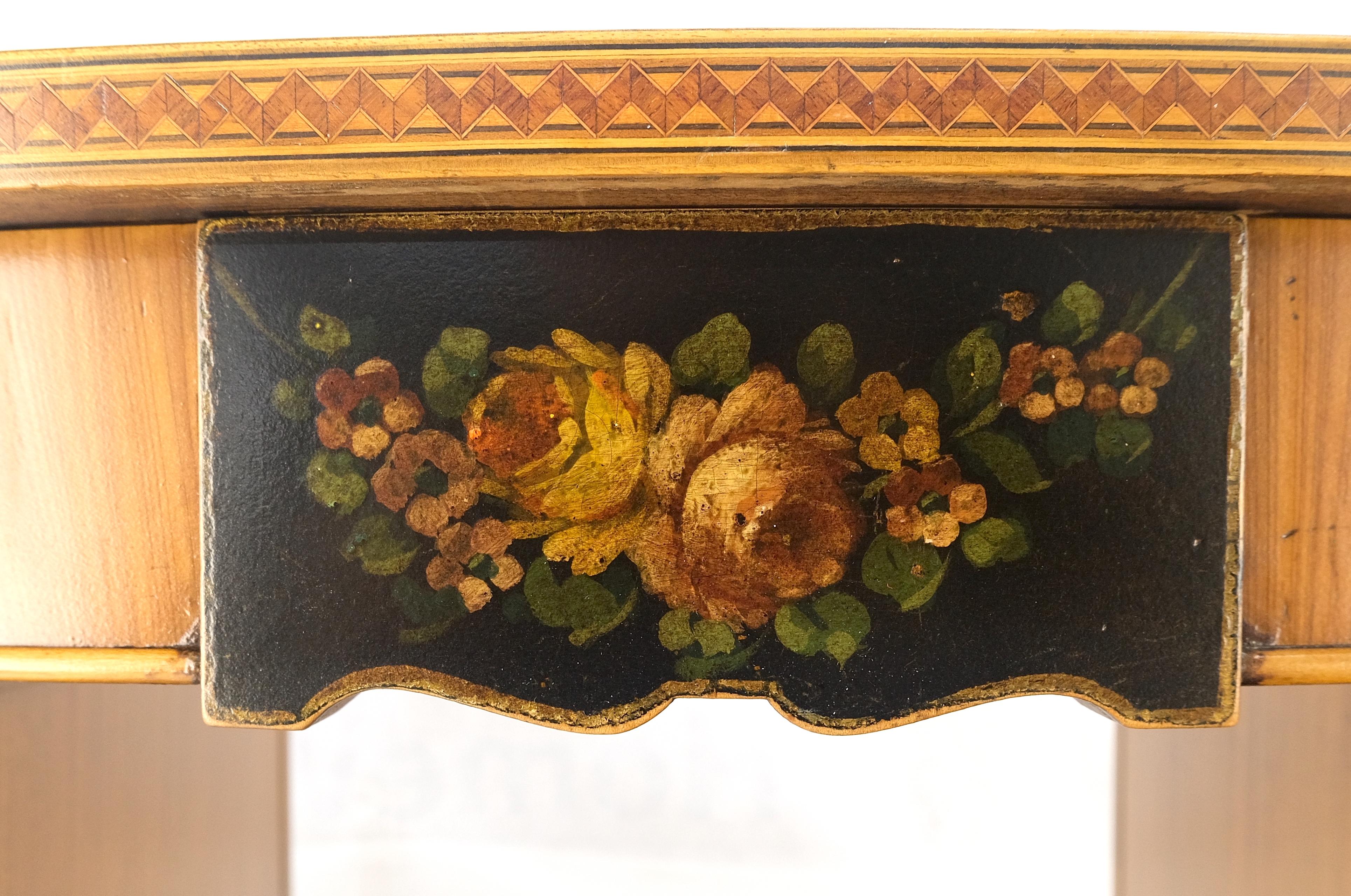 Adams Style Satin Wood Hand Painted 7 Drawers Desk Vanity Table Decorative MINT For Sale 10