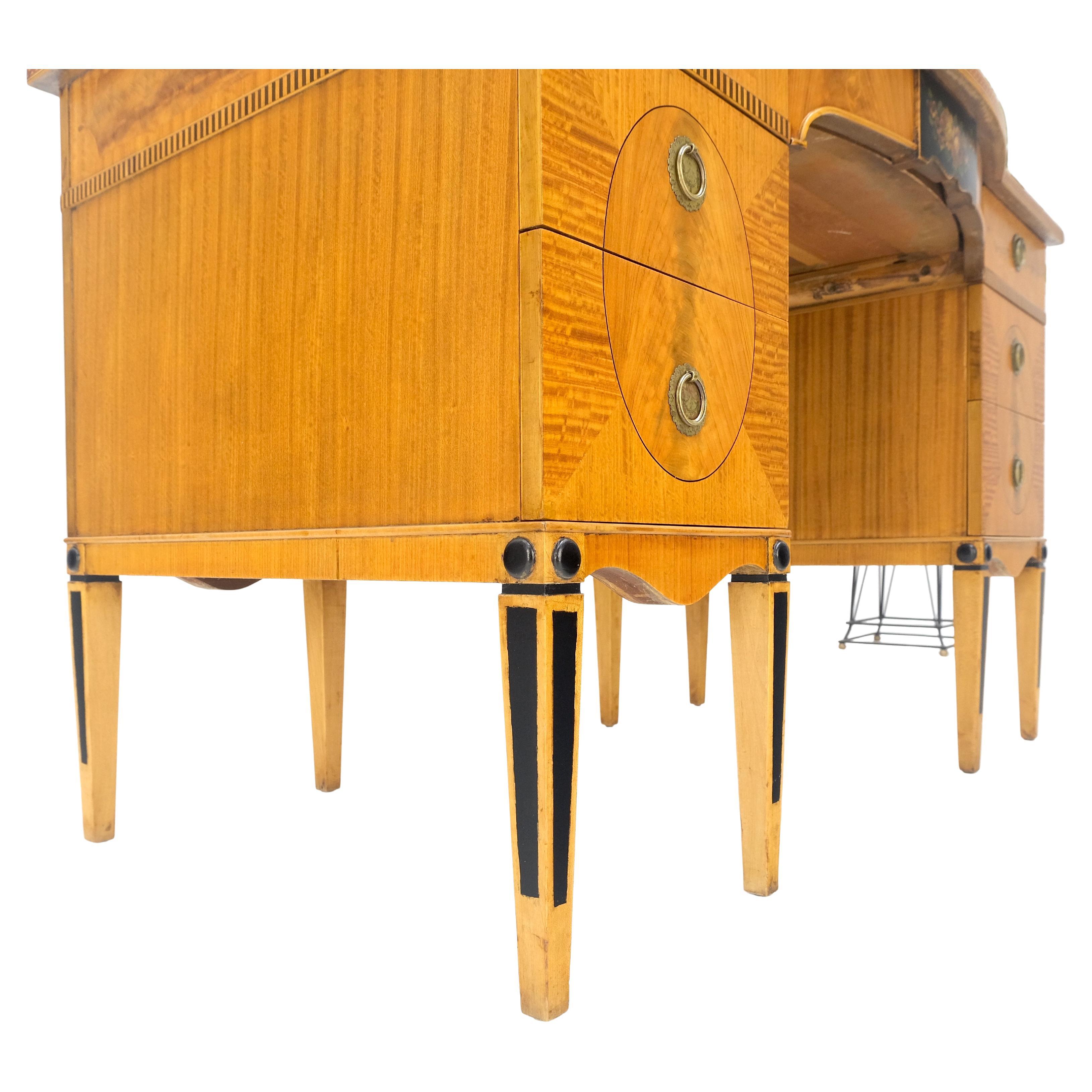 Adam Style Adams Style Satin Wood Hand Painted 7 Drawers Desk Vanity Table Decorative MINT For Sale