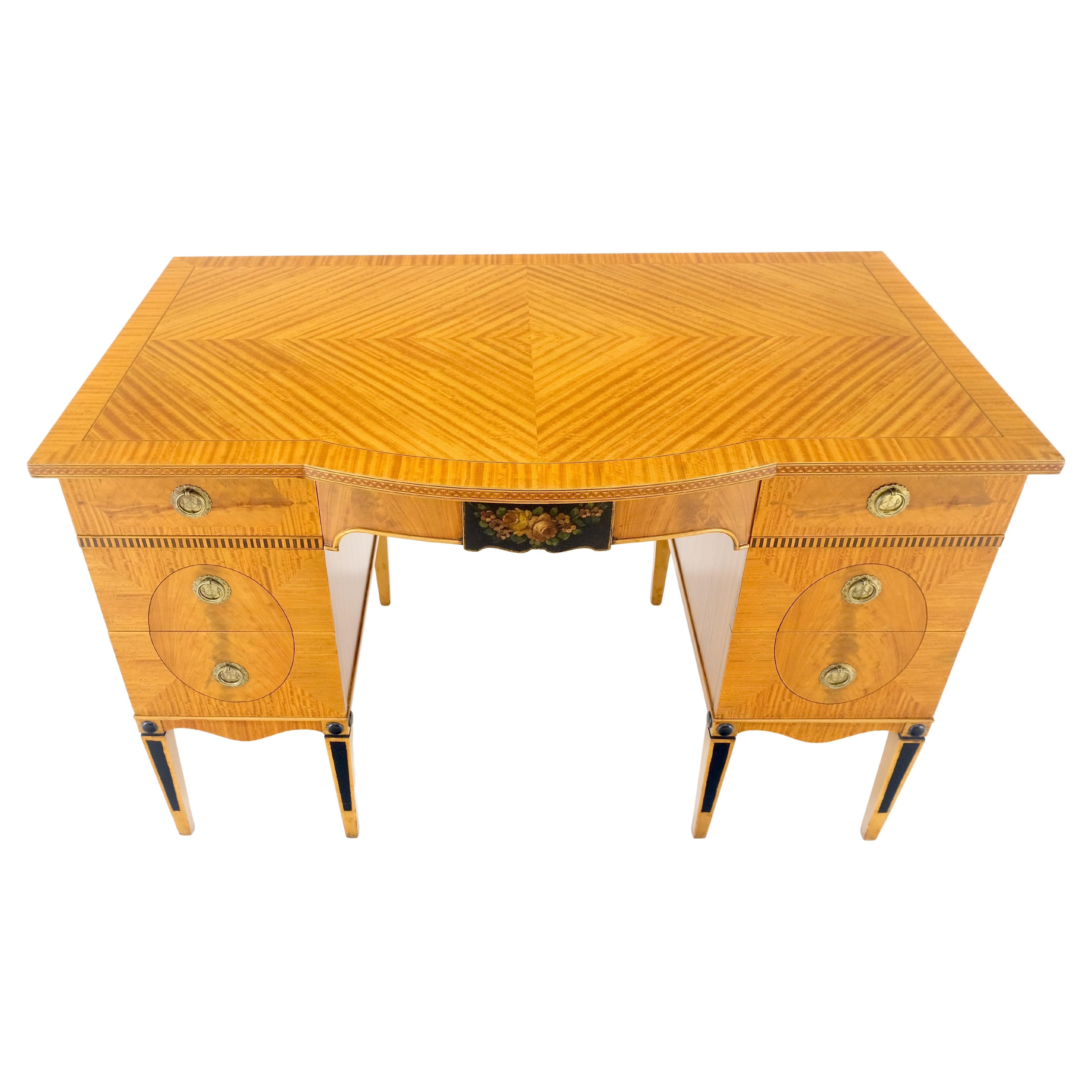 American Adams Style Satin Wood Hand Painted 7 Drawers Desk Vanity Table Decorative MINT For Sale