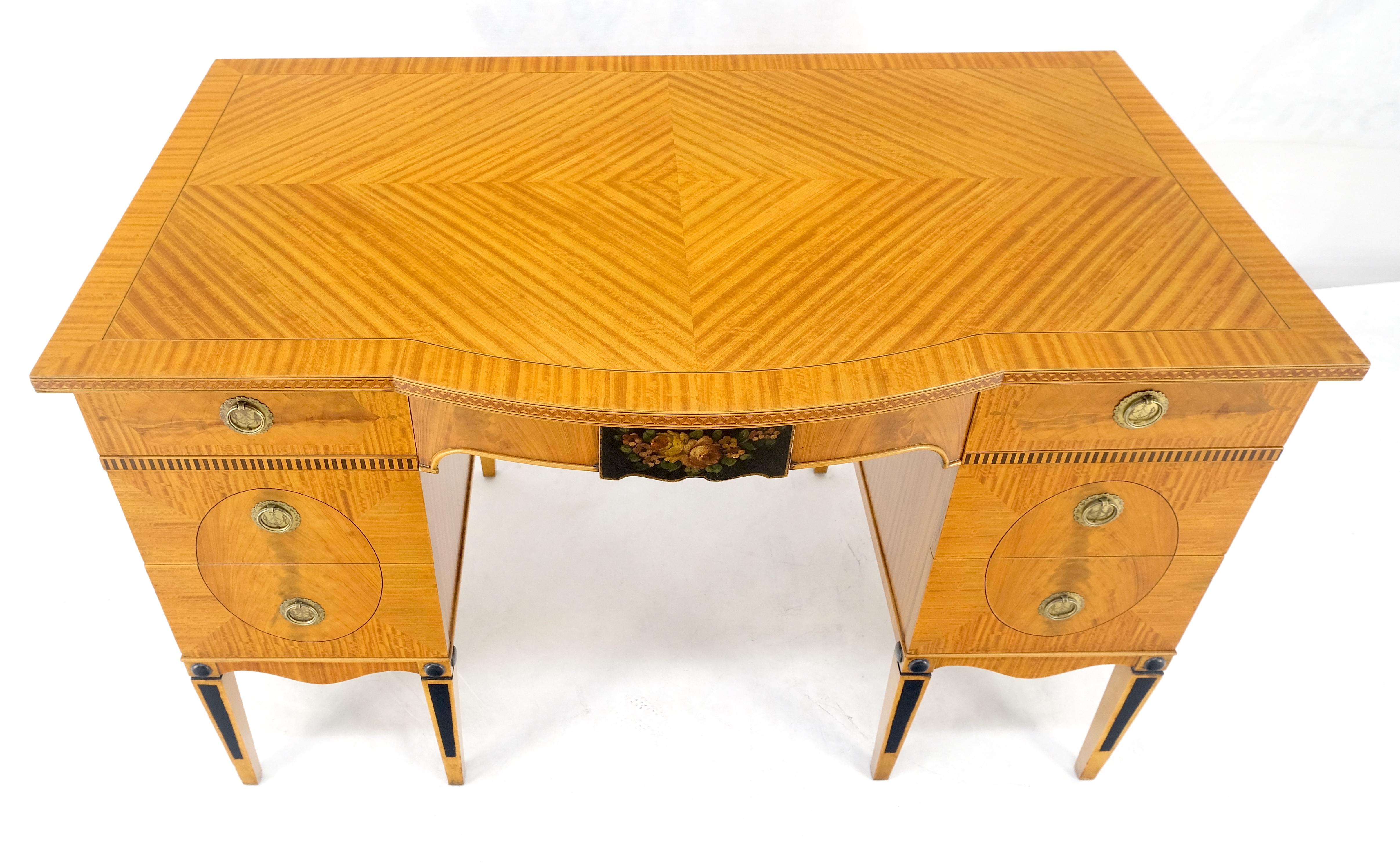 Lacquered Adams Style Satin Wood Hand Painted 7 Drawers Desk Vanity Table Decorative MINT For Sale