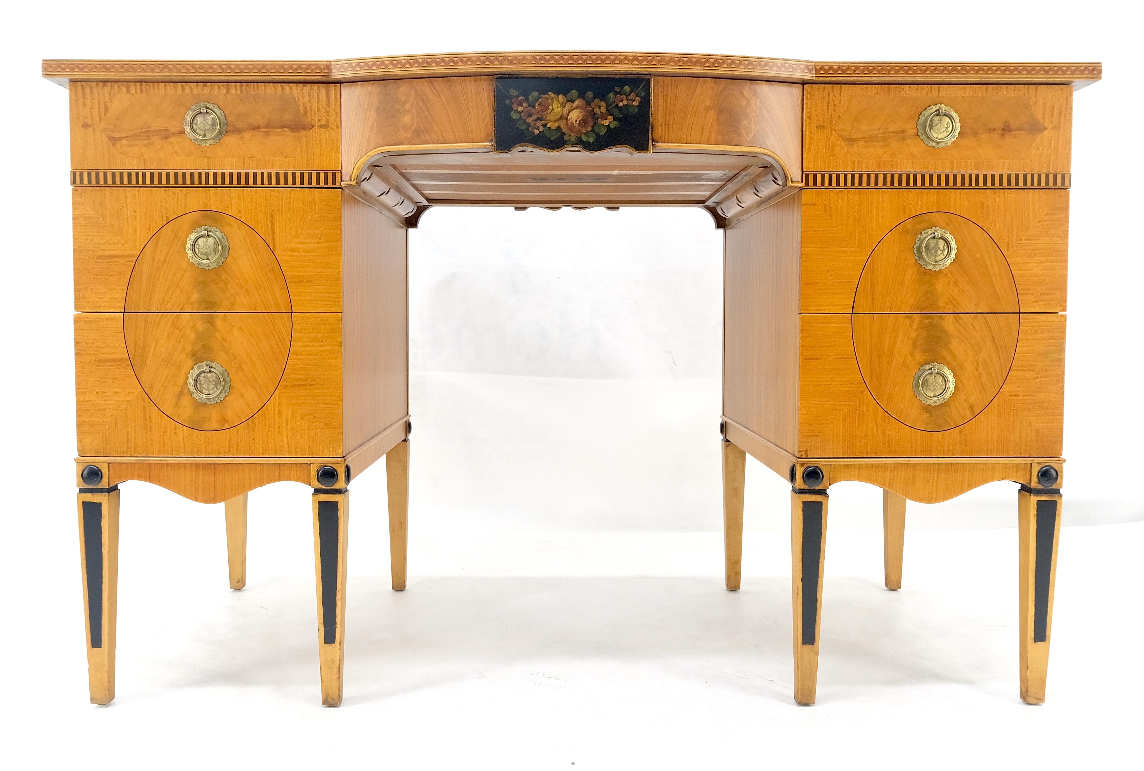 Adams Style Satin Wood Hand Painted 7 Drawers Desk Vanity Table Decorative MINT In Excellent Condition For Sale In Rockaway, NJ