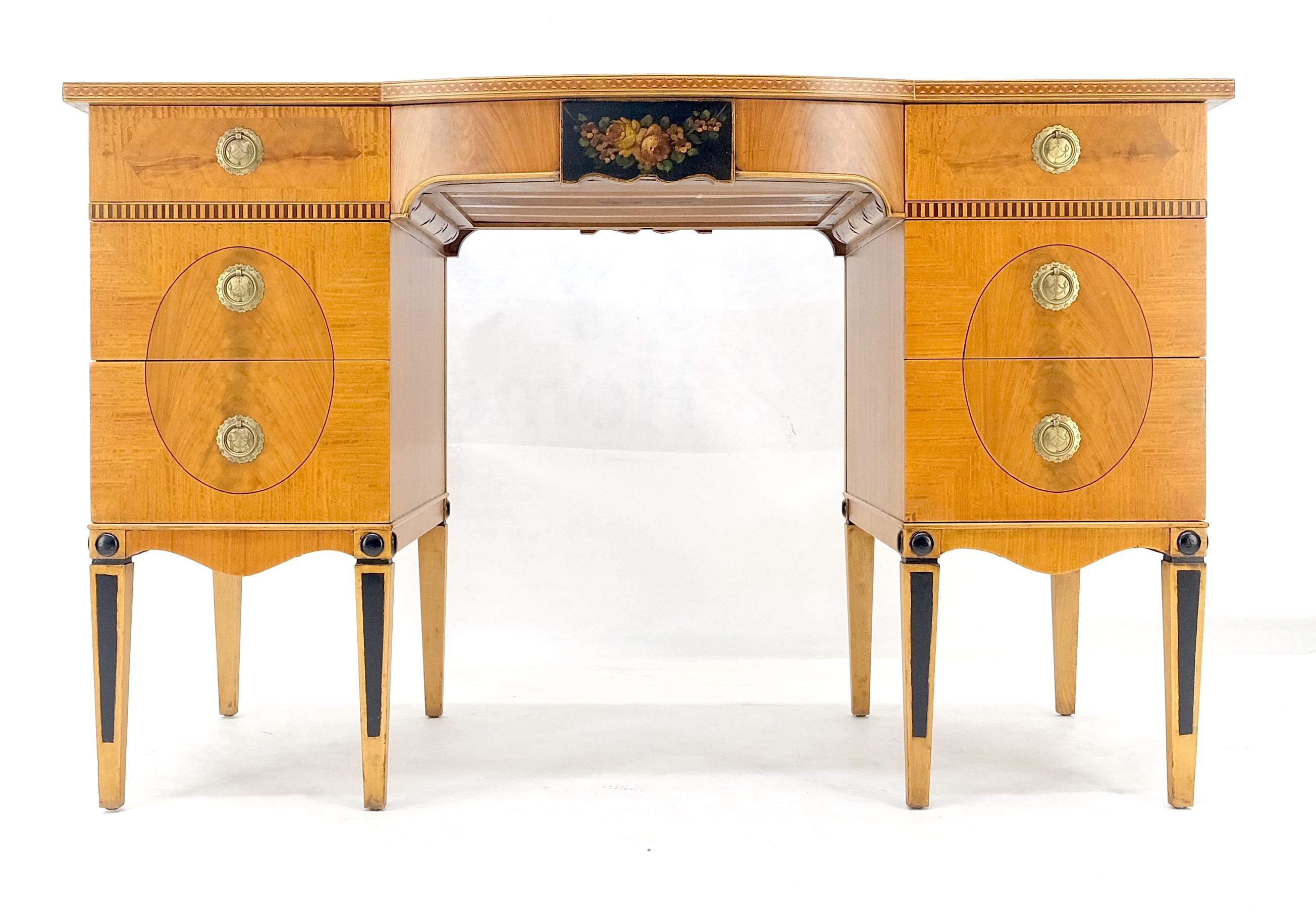 20th Century Adams Style Satin Wood Hand Painted 7 Drawers Desk Vanity Table Decorative MINT For Sale