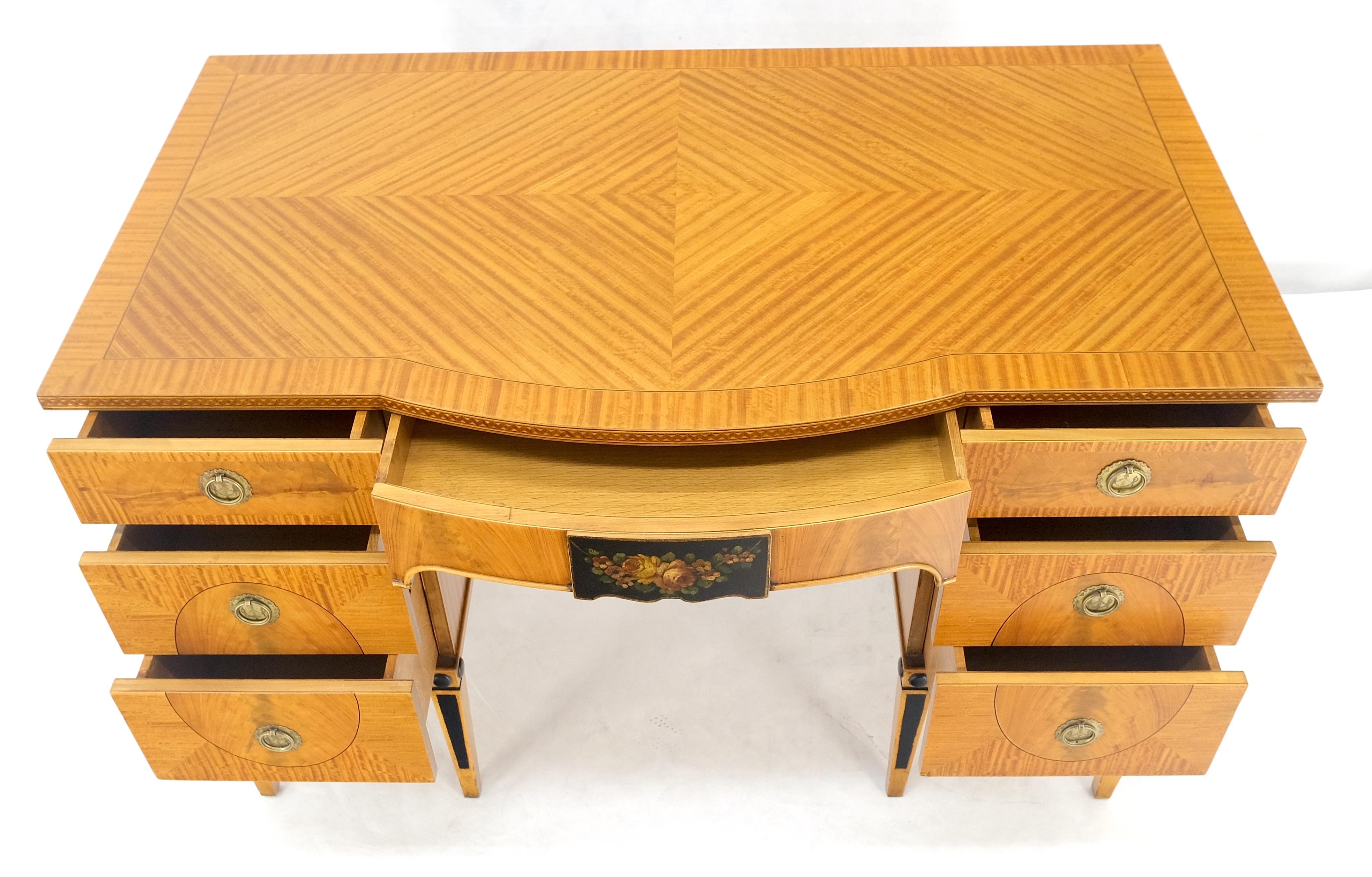 Brass Adams Style Satin Wood Hand Painted 7 Drawers Desk Vanity Table Decorative MINT For Sale