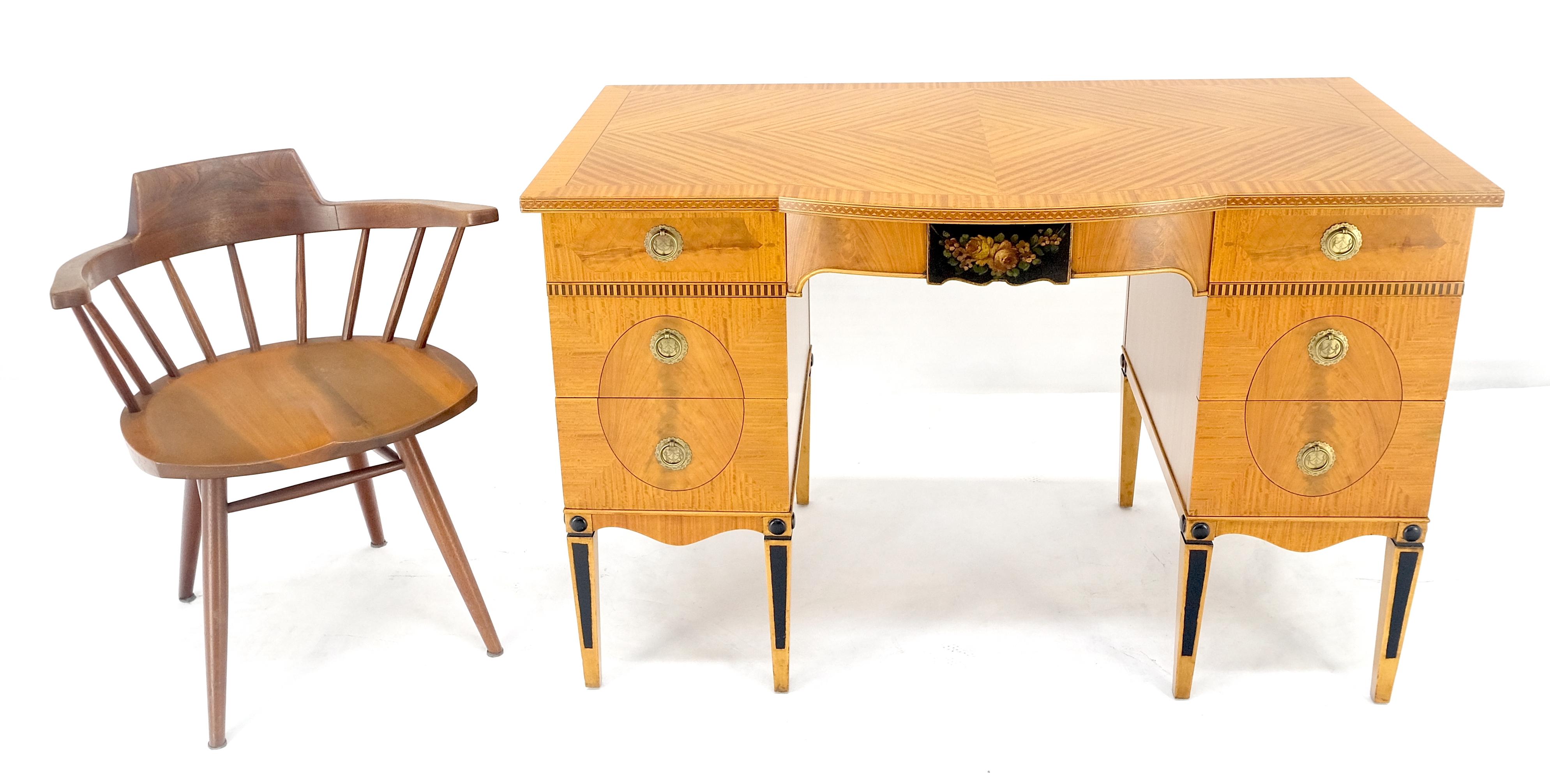 Adams Style Satin Wood Hand Painted 7 Drawers Desk Vanity Table Decorative MINT For Sale 2