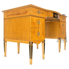 Vintage Adams Style Satin Wood Hand Painted 7 Drawers Desk Vanity Table Decorative MINT
