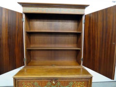 English Satinwood Paint Decorated Adams Style Secretary Desk with Bookcase top
