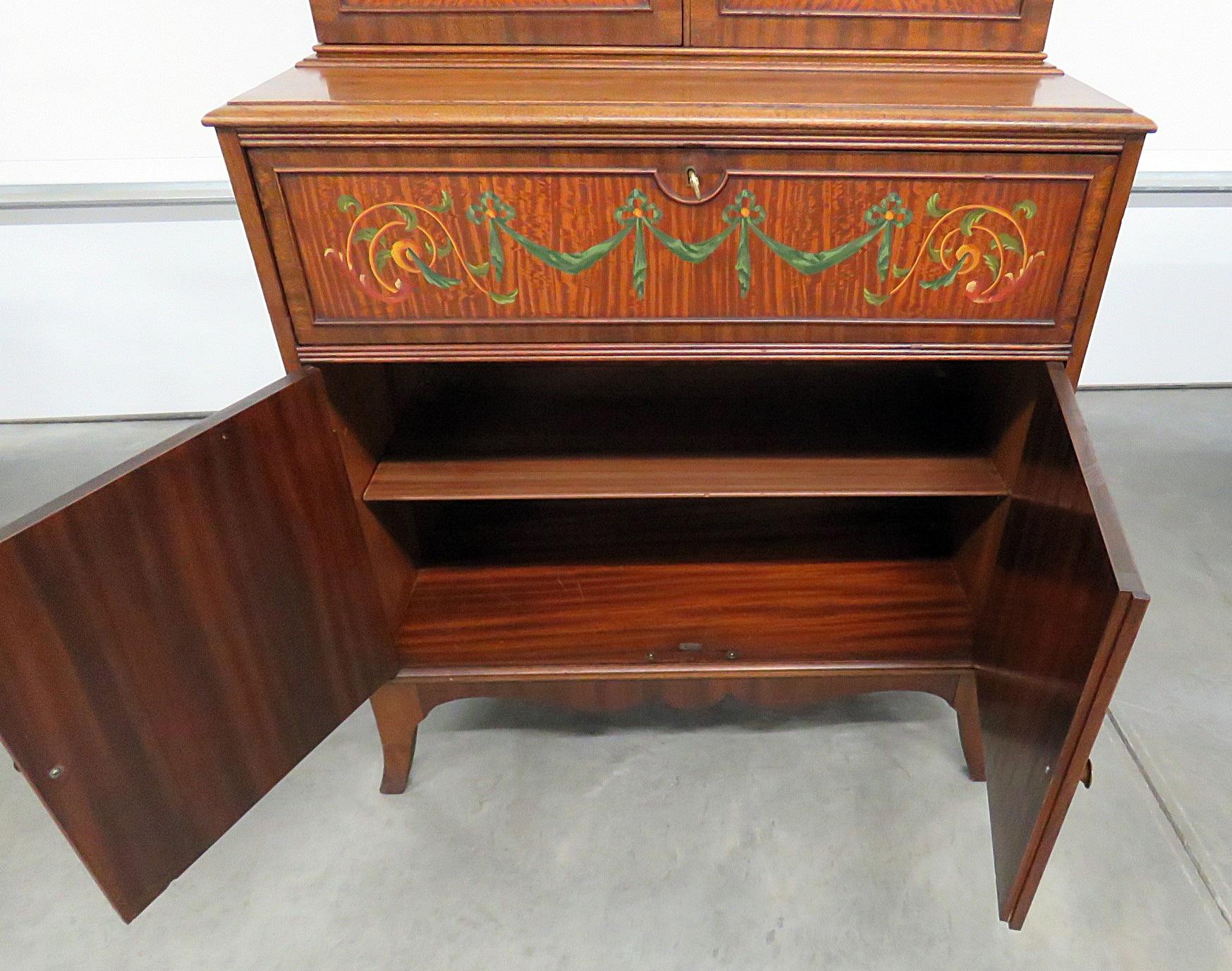 Adam Style English Satinwood Paint Decorated Adams Style Secretary Desk with Bookcase top