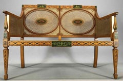 Adams Style Settee with Caned Medallions and Hand Painted Adornments