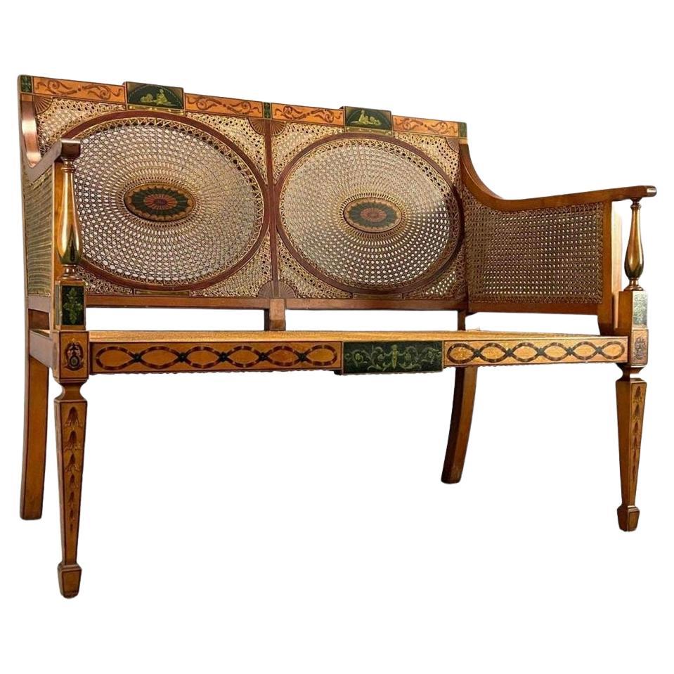 Adams Style Settee with Caned Medallions and Hand Painted Adornments