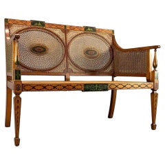 Adams Style Settee with Caned Medallions and Hand Painted Adornments