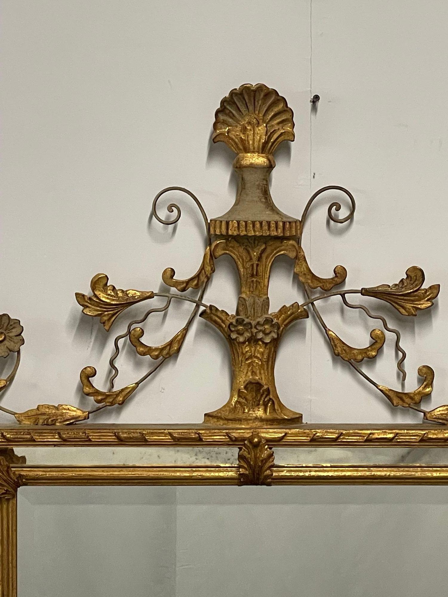 American Adams Style Wall / Console / Pier Mirror, Giltwood, Floral Motif For Sale