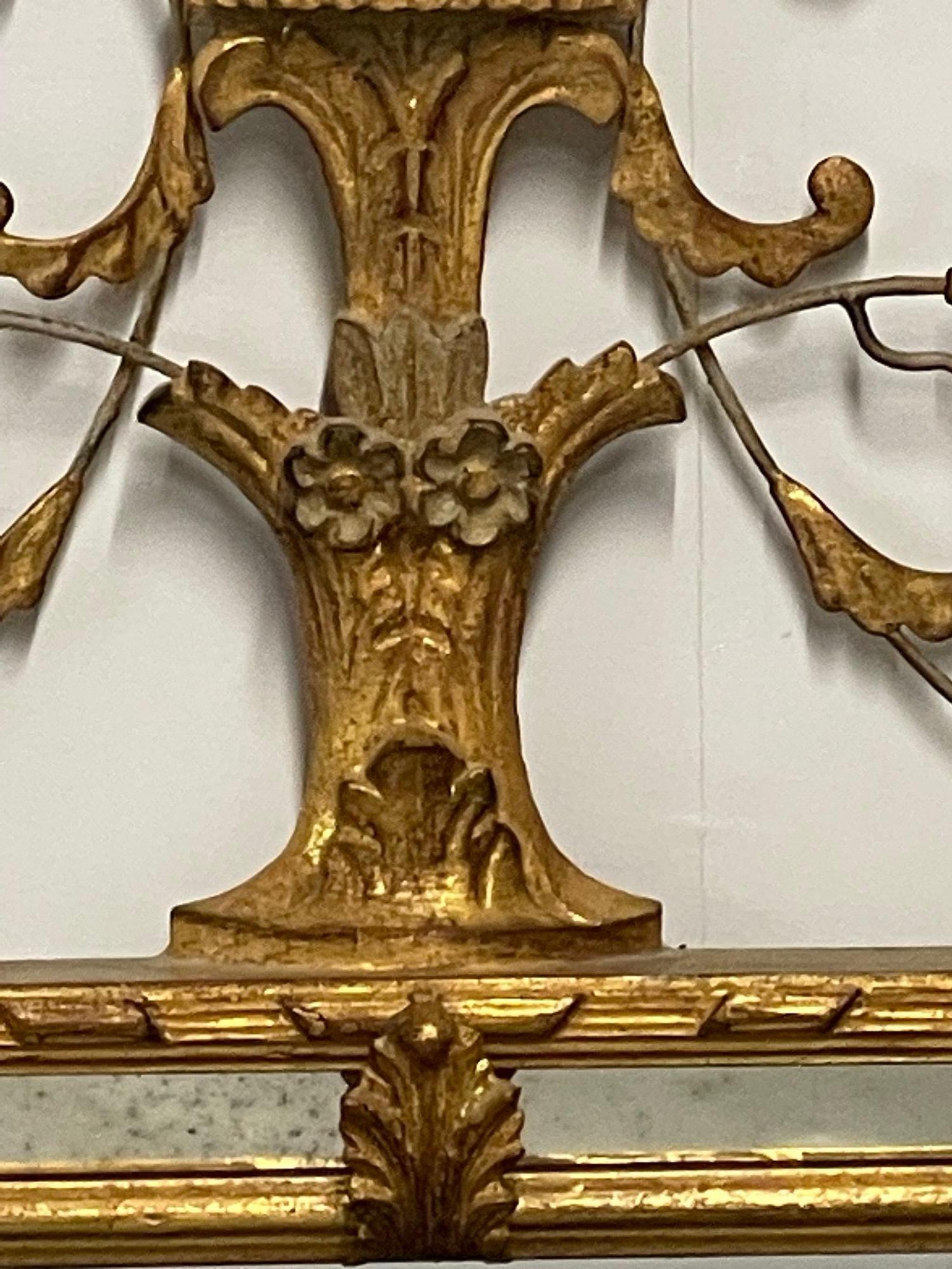 Adams Style Wall / Console / Pier Mirror, Giltwood, Floral Motif In Good Condition For Sale In Stamford, CT