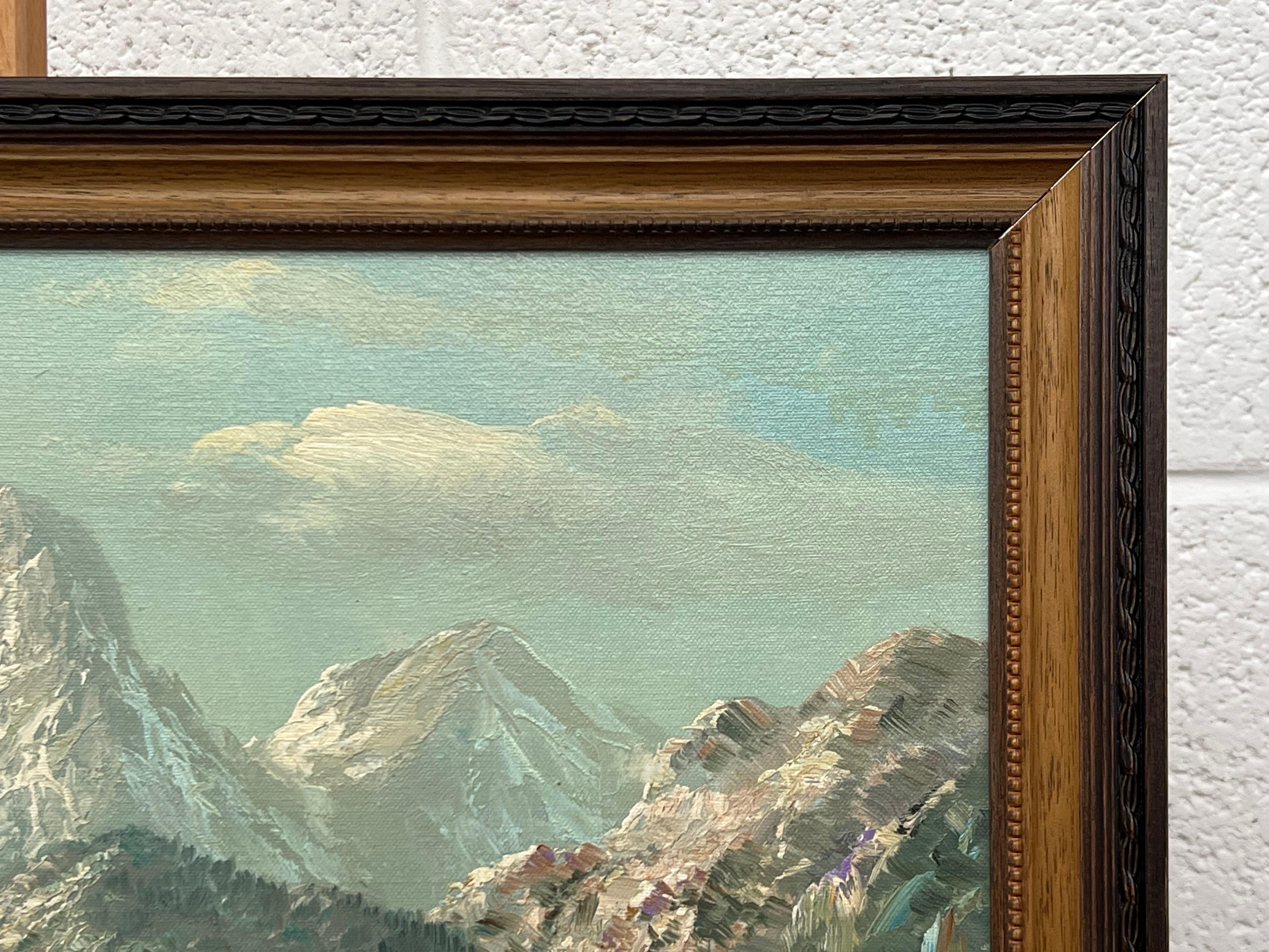 Serene Mountain Lake Scene with Forest & Snow Capped Peaks 2
