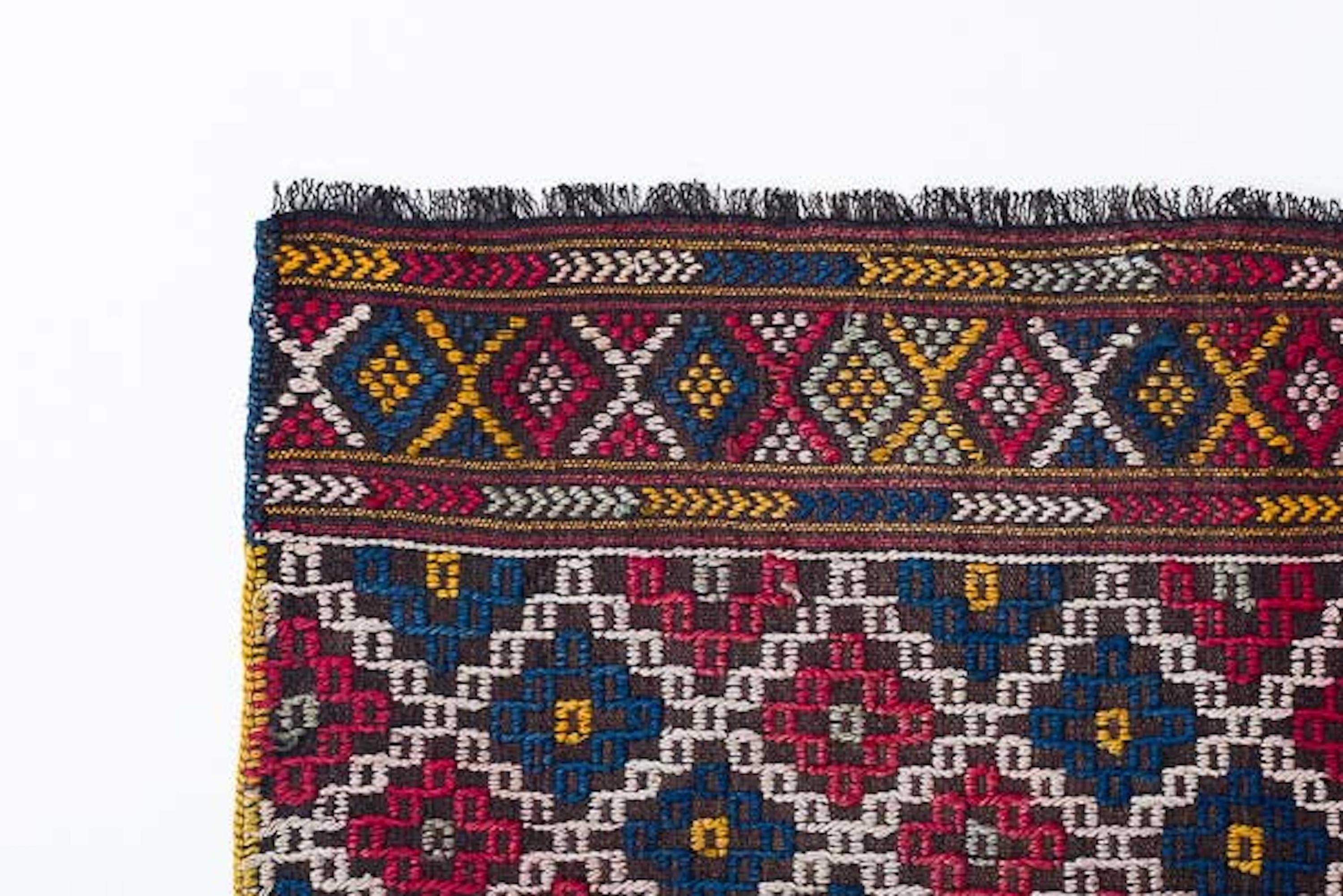 Turc Adana Cecim Jejim Cicim Small Kilim Southern Anatolian Carpet Turkish Yastık Rug en vente