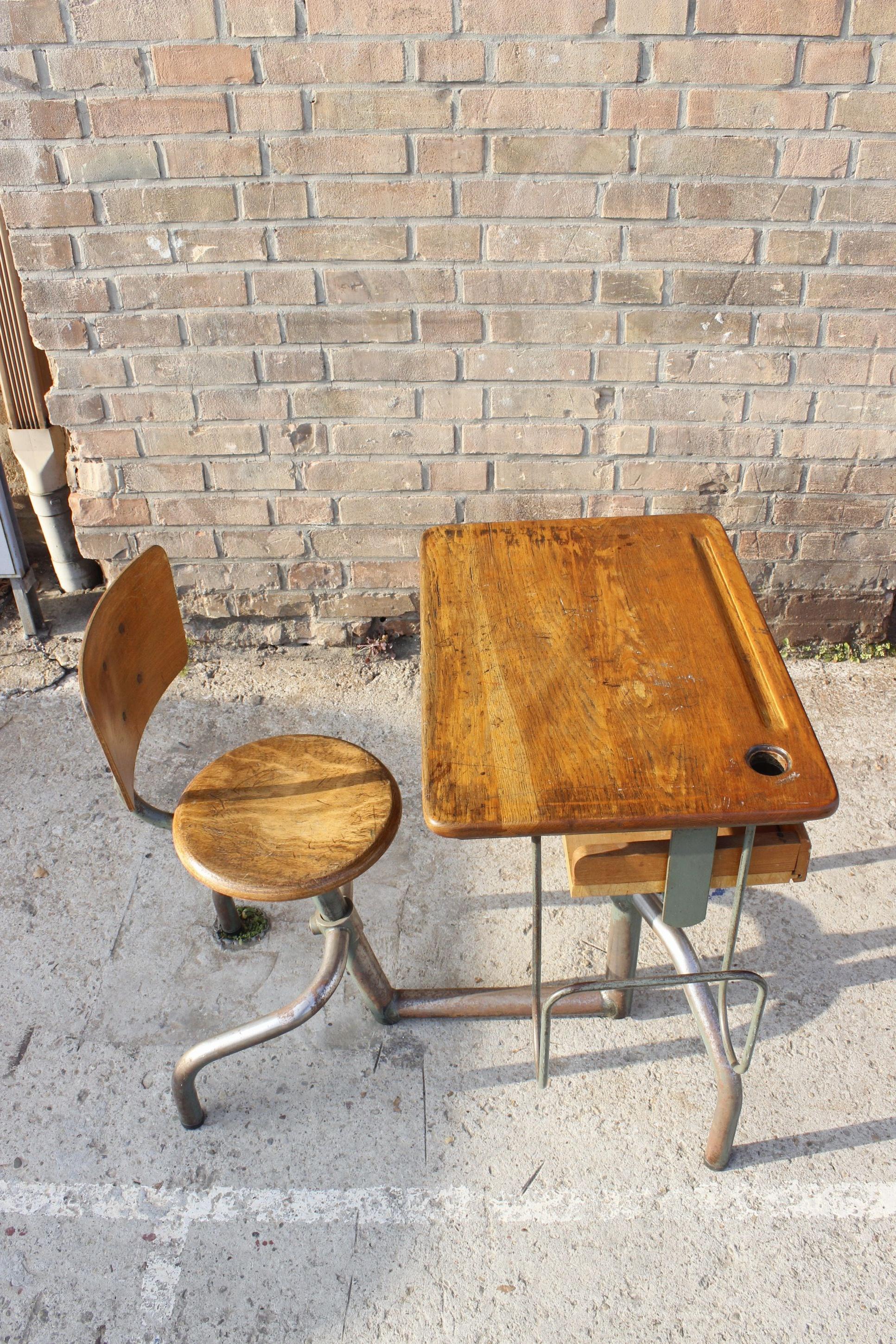 Mid-Century Modern Adaptable school desk by Jacques Hitier for Mobilor, France 1950s For Sale