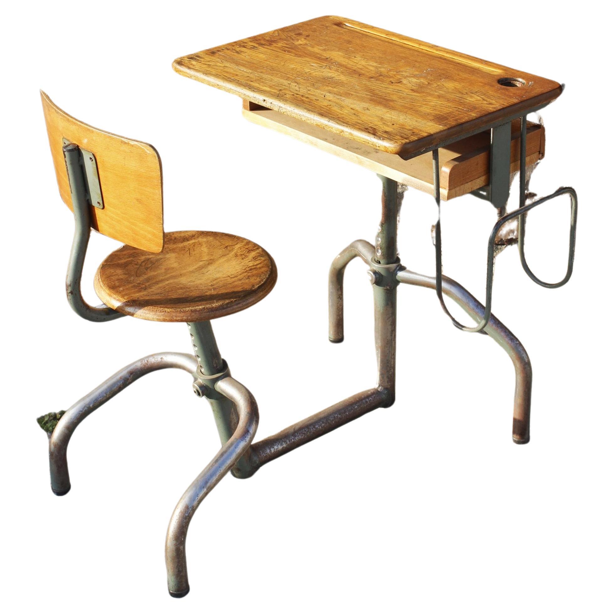 Adaptable school desk by Jacques Hitier for Mobilor, France 1950s For Sale