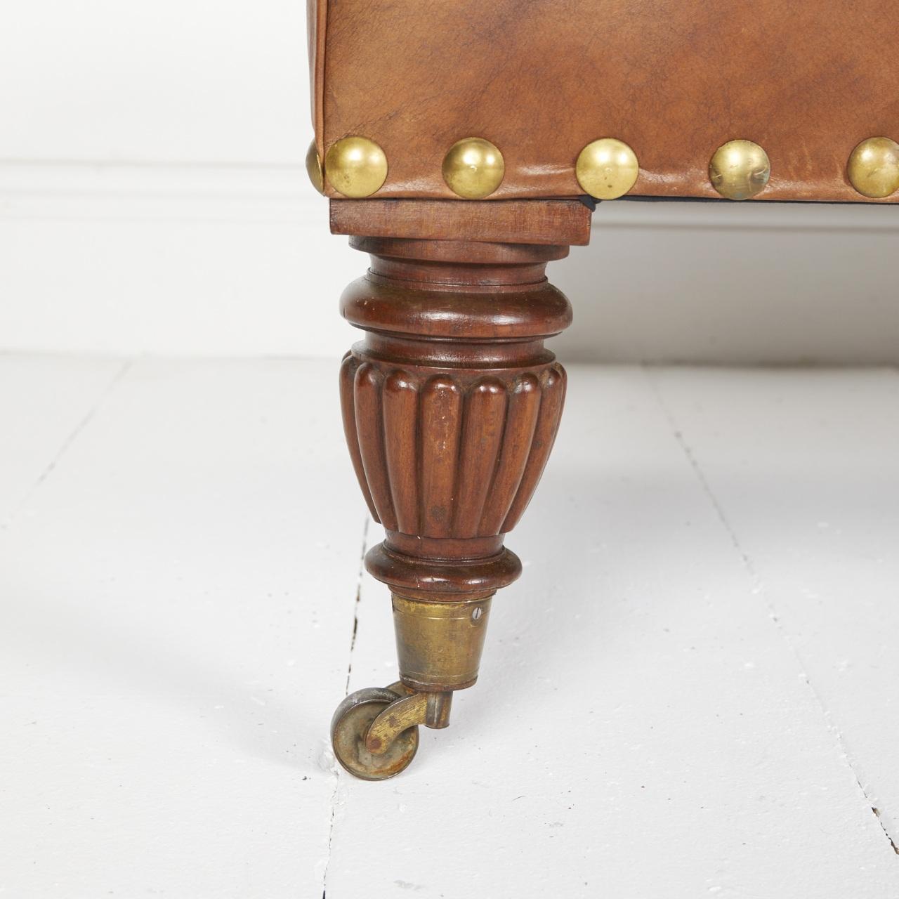 Hand-Crafted Adapted daybed stool in hand-antiqued Italian hide For Sale