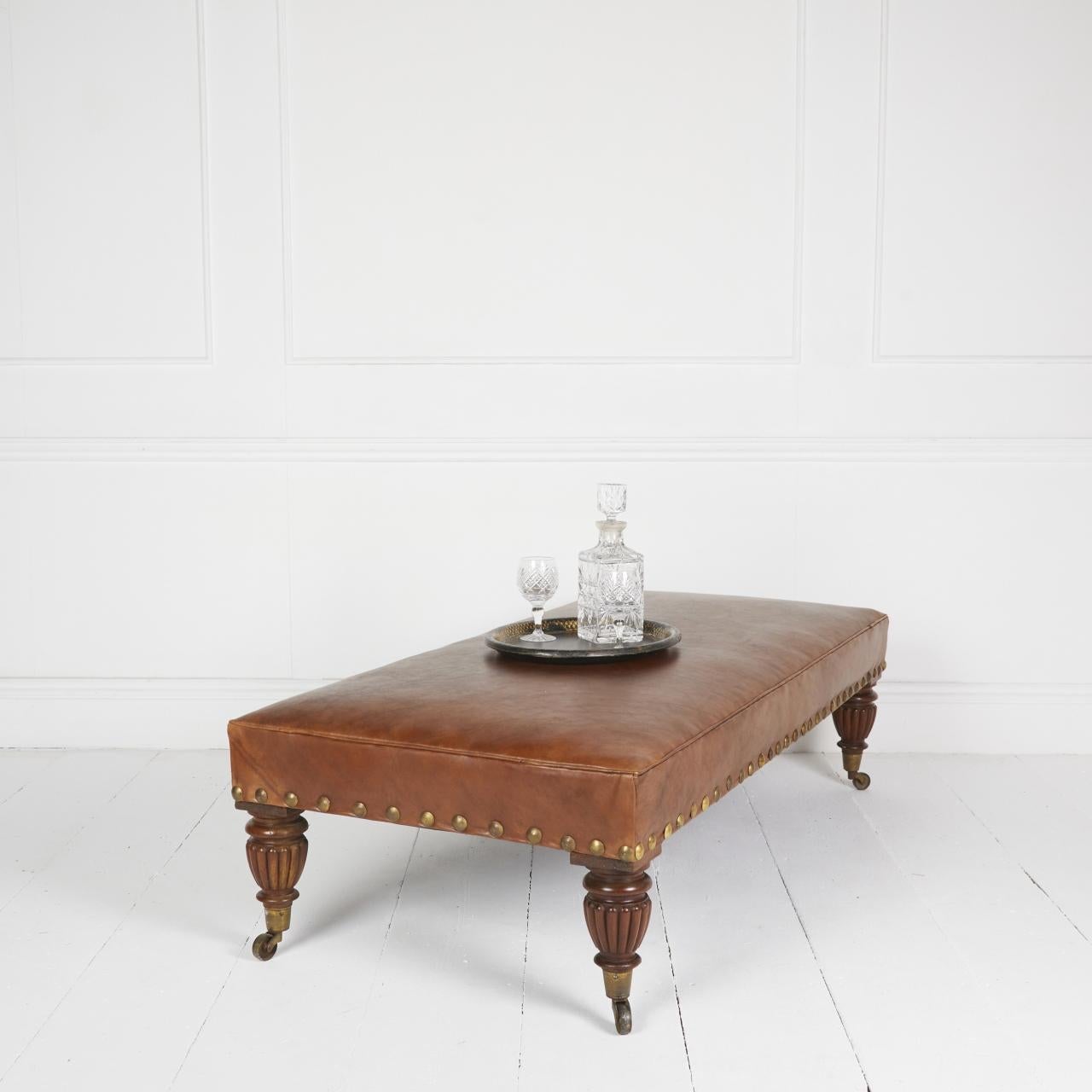 Adapted daybed stool in hand-antiqued Italian hide In Good Condition For Sale In Stroud, GB