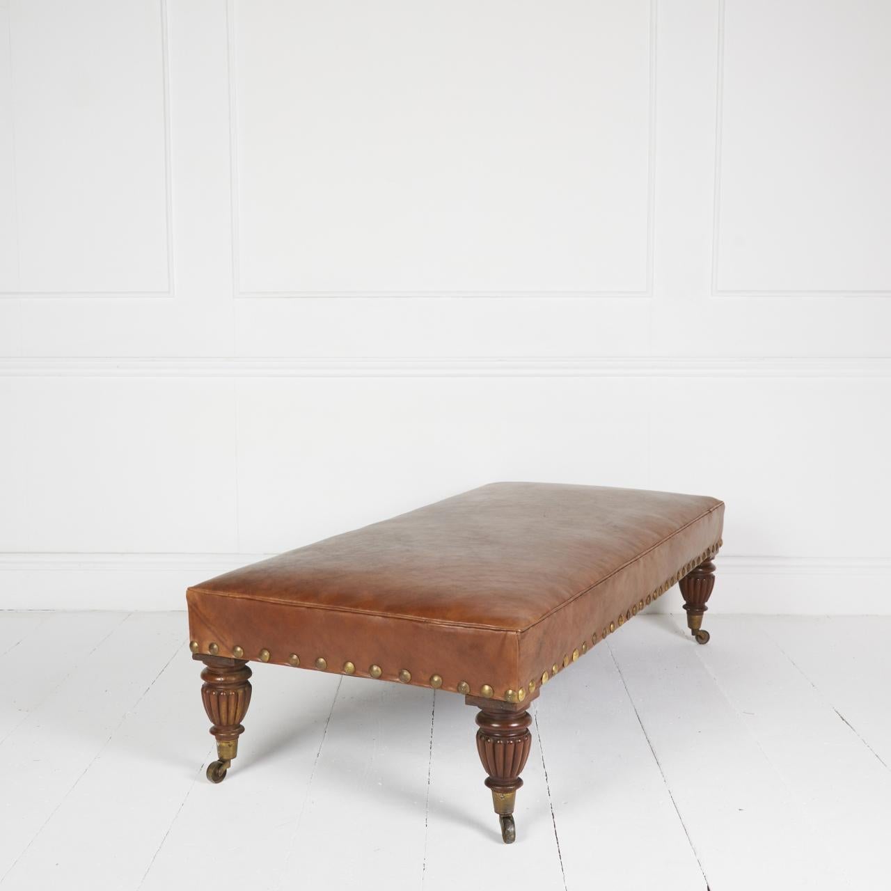 19th Century Adapted daybed stool in hand-antiqued Italian hide For Sale