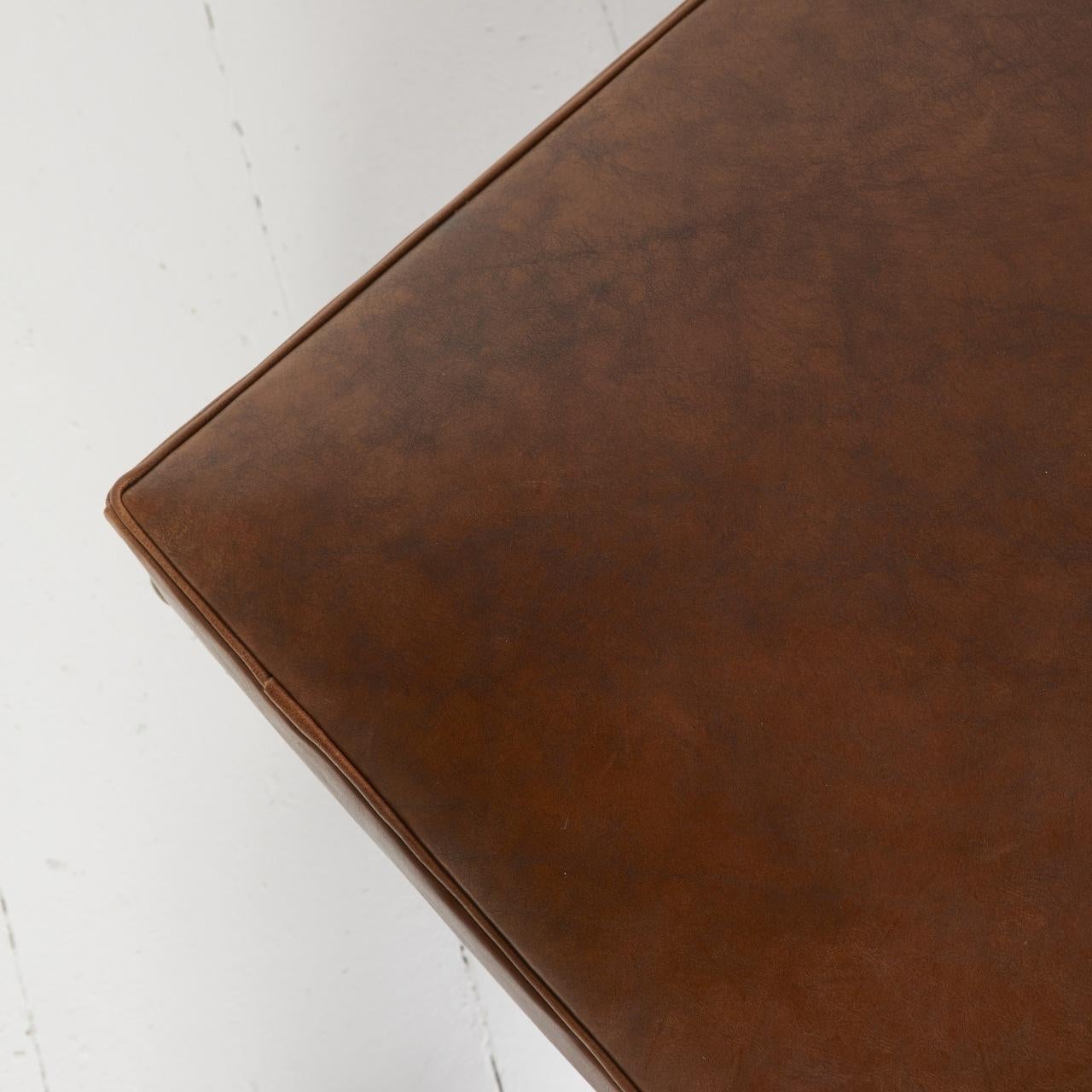 Adapted daybed stool in hand-antiqued Italian hide For Sale 1