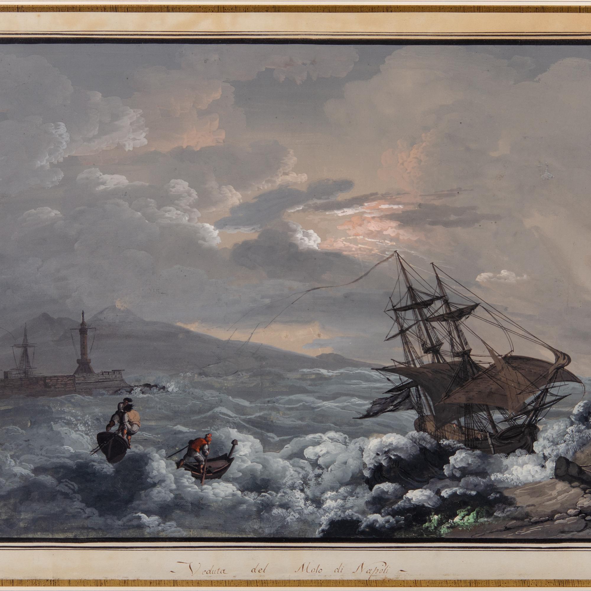 Grand Tour add photosCamillo de Vito, View from Naples Pier, Gouache, c.1820s Regular price For Sale