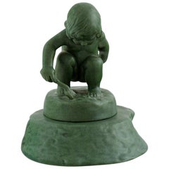 Adda Bonfils for Ipsens Enke, Jade Green Figure of Girl with Shovel