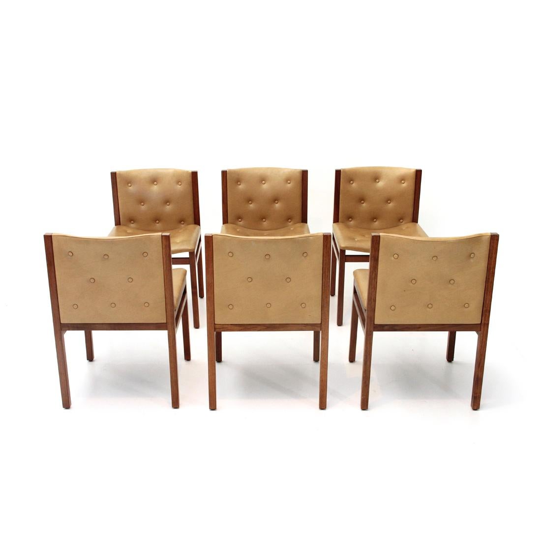 Faux Leather Added Dining Chairs by Tito Agnoli for La Linea, 1960s, Set of Six