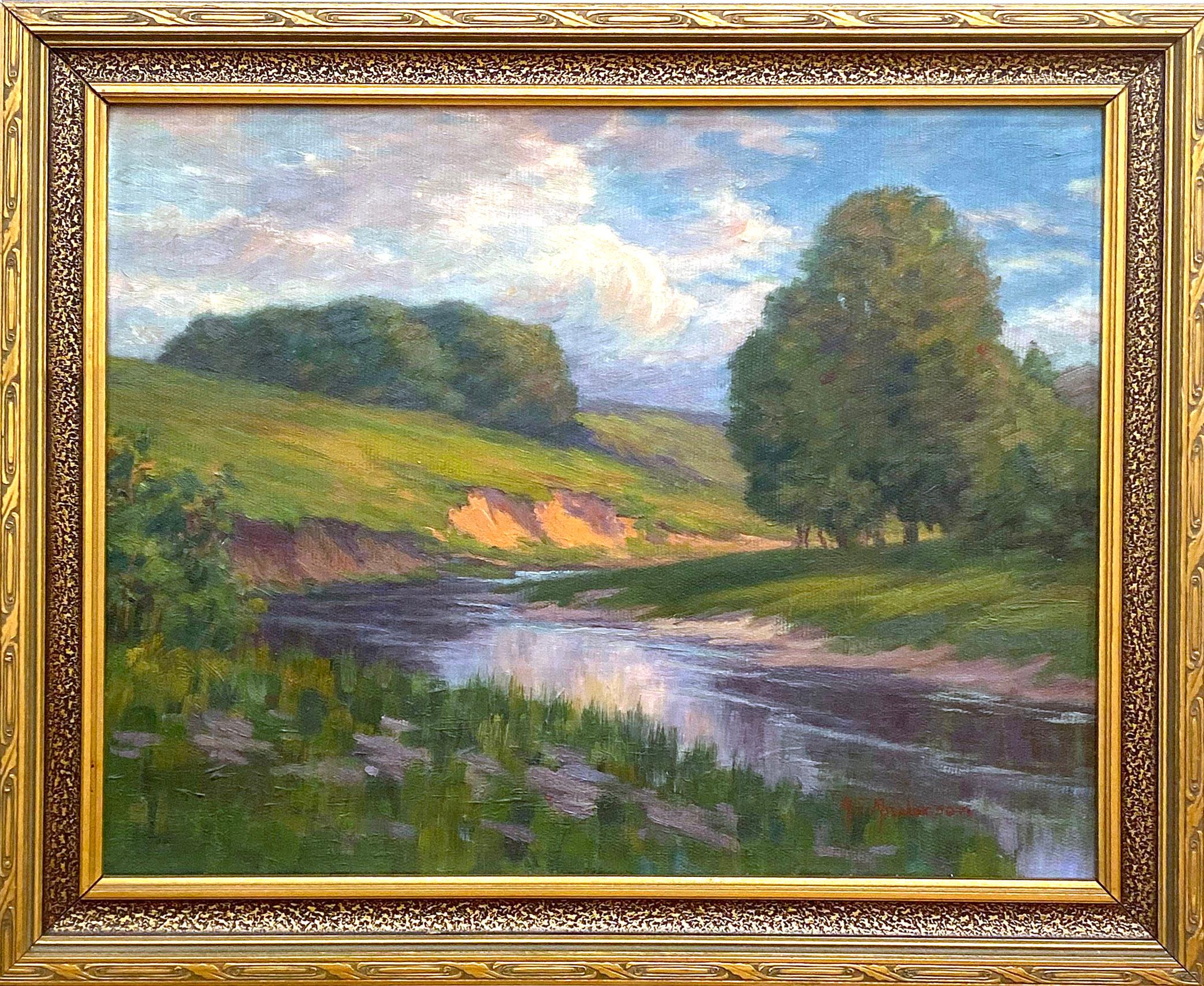 Antique American Impressionist Landscape Oil Painting Trees 1910 Early 20th 