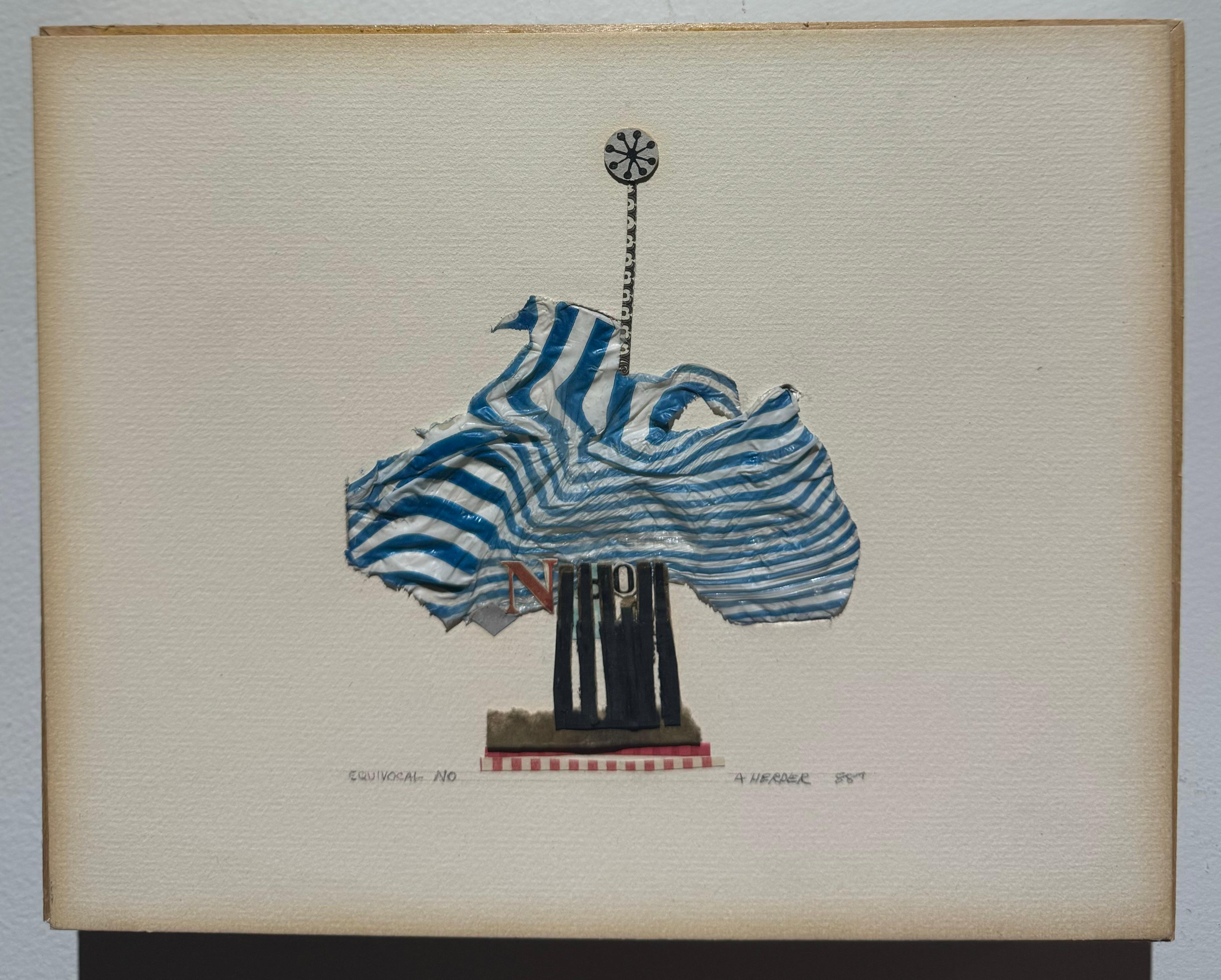 Aquí tenemos a la venta una rara y recién llegada al mercado Addie Herder (1920 - 2009) 

Un collage construccionista de 1988 con la etiqueta de la galería Davis y Langdale en el reverso

Addie Herder
Fechado en 1988
Titulado: Equívoco No.
Aprox