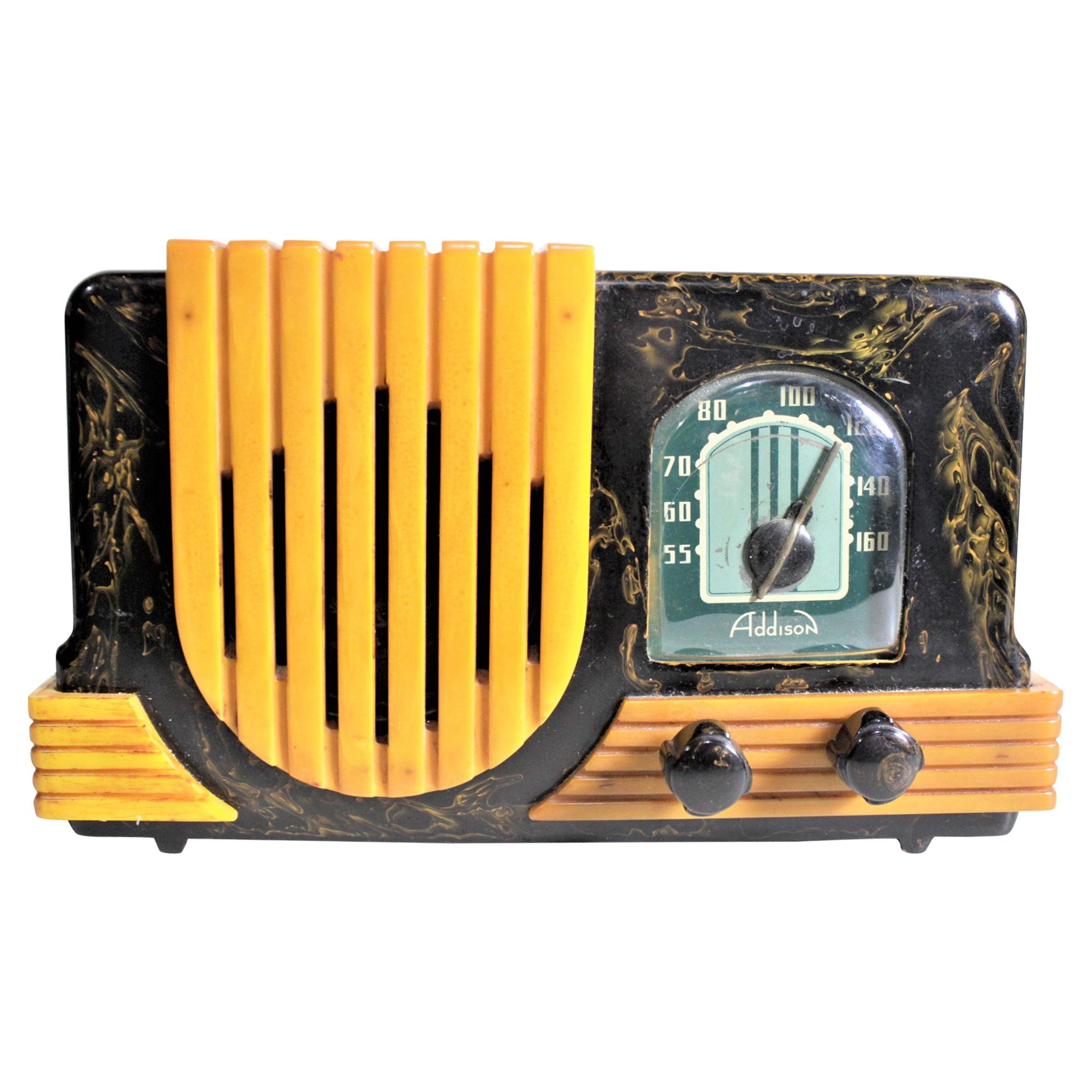 Addison Art Deco Model B2E Black & Yellow Marbled Catalin 'Waterfall' Tube Radio