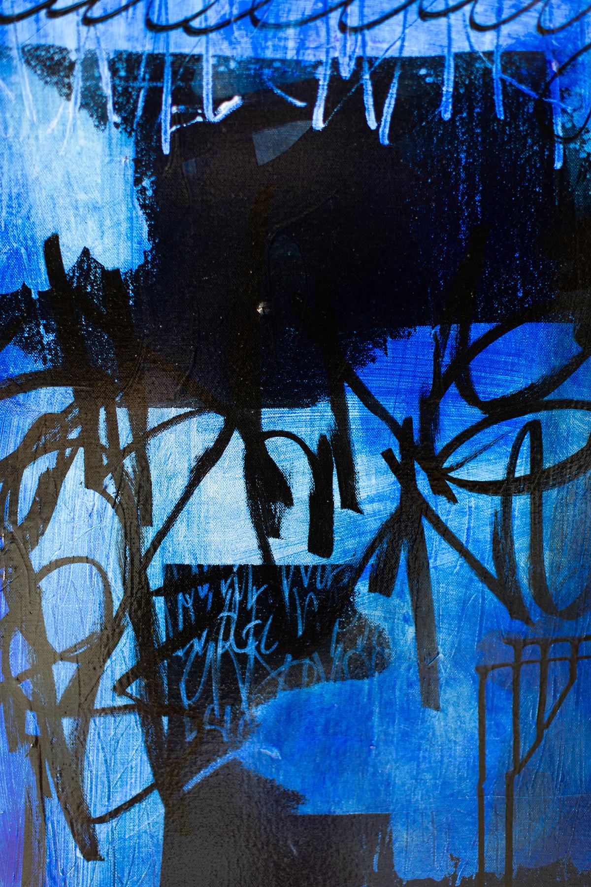 „Leveling up“, modernes blaues Gemälde (Zeitgenössisch), Painting, von Addison Jones